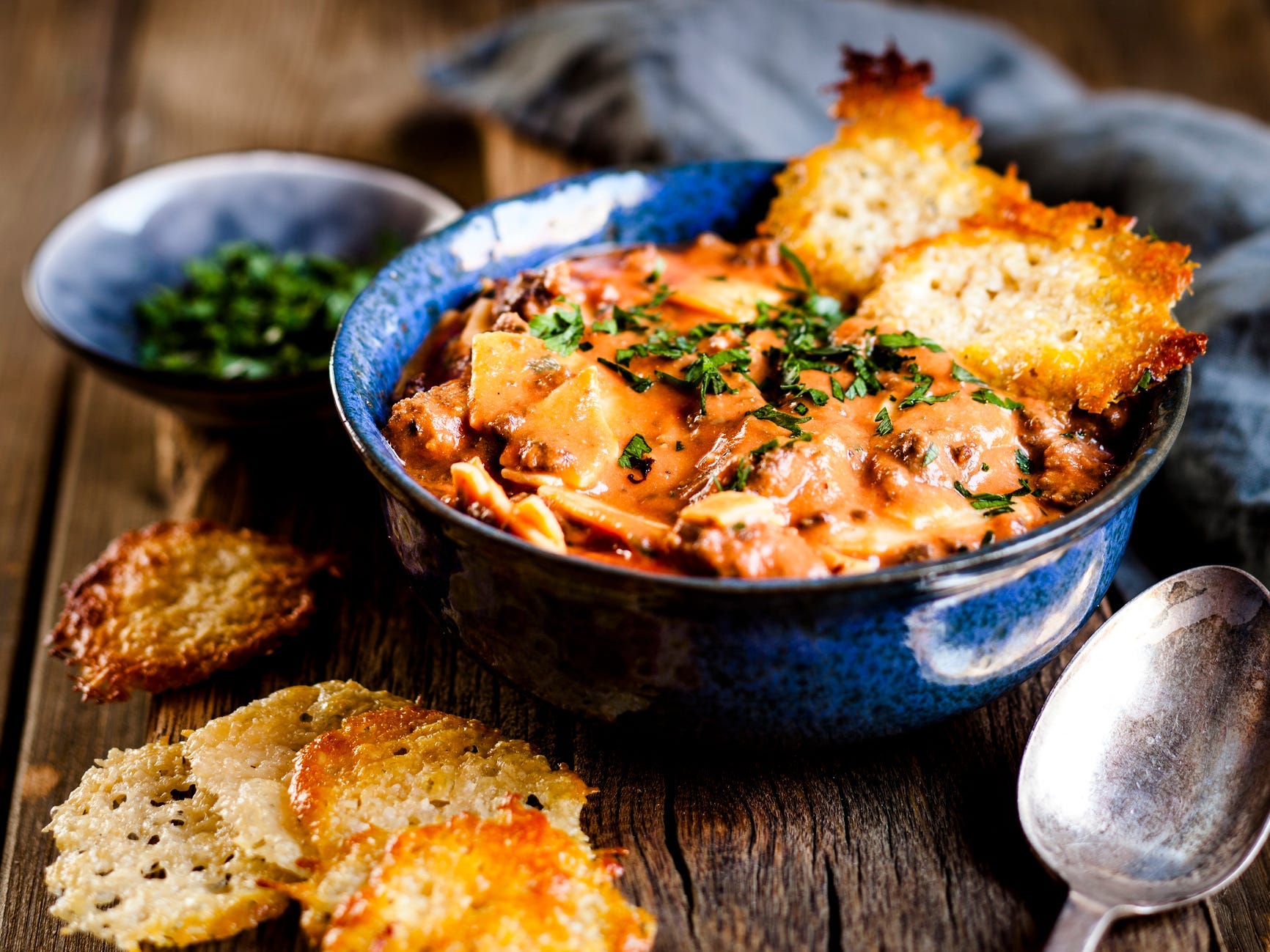 Lasagna soup close up