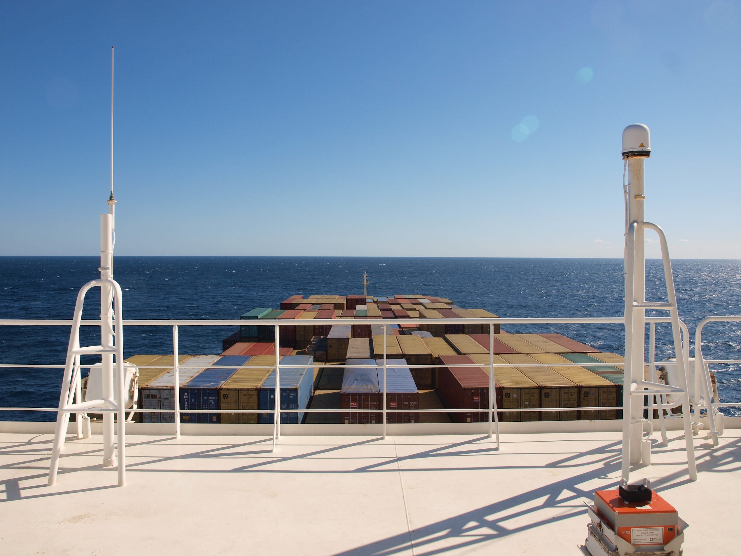 A view of cargo while on a freighter cruise ship.