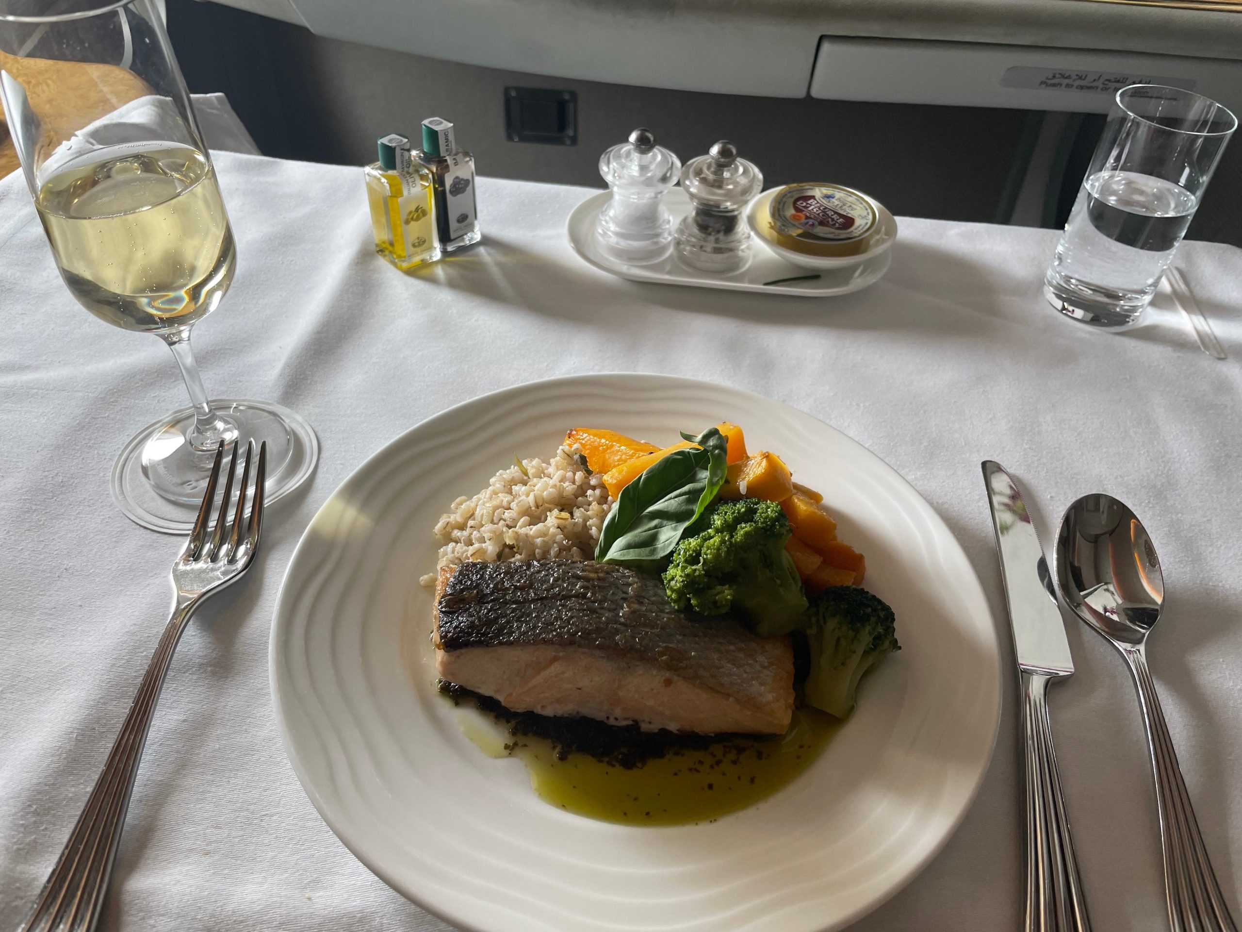Salmon and vegetables on a plate