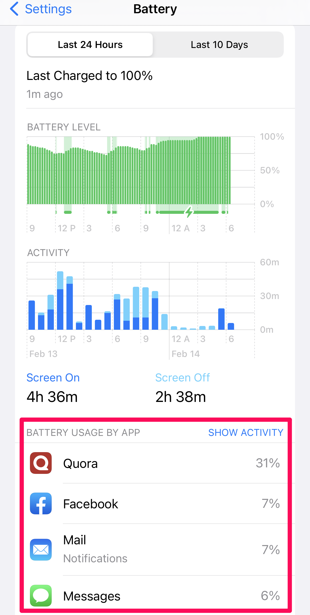 iOS Battery Settings