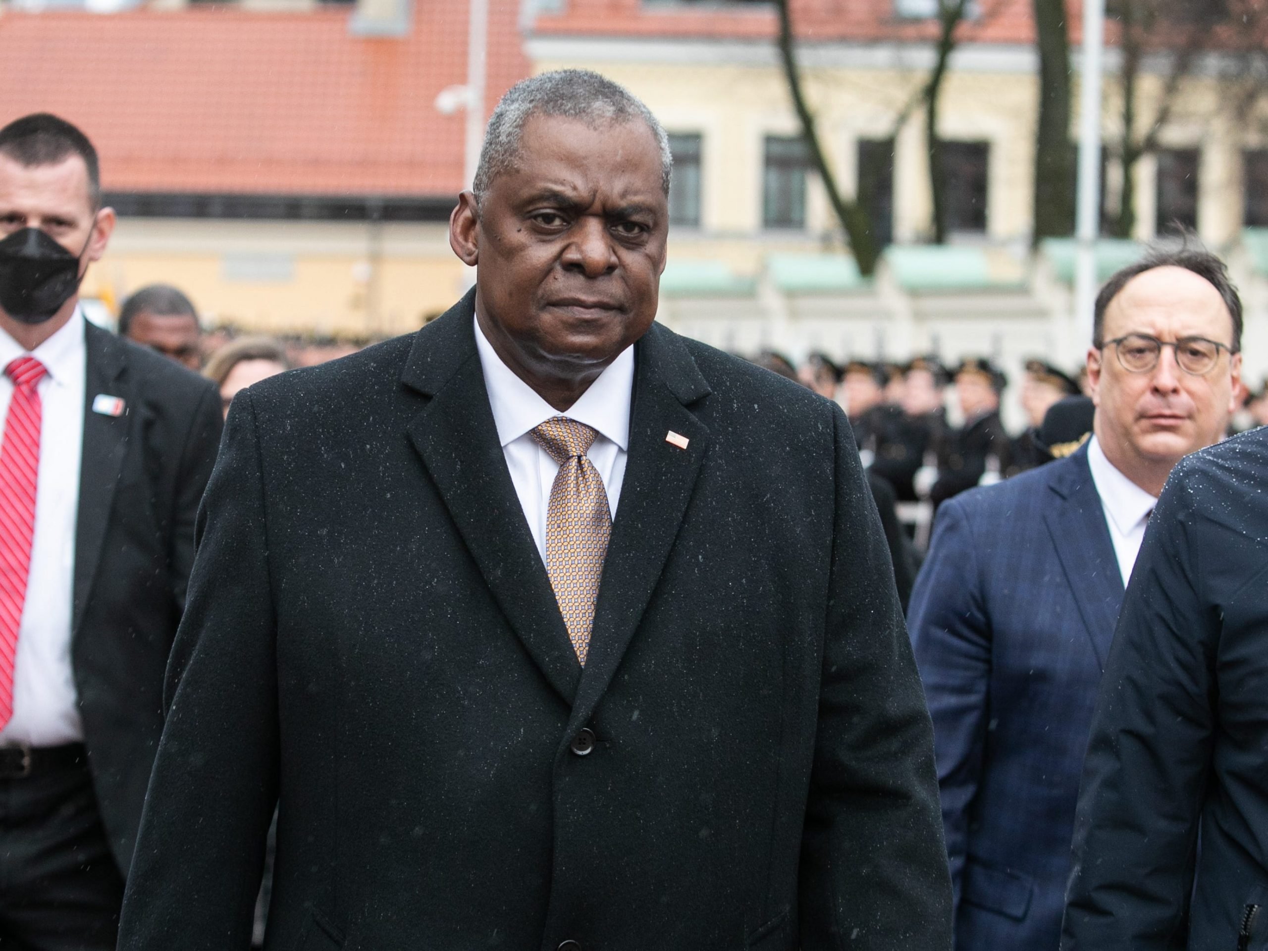 US Secretary of Defense Lloyd Austin walks in Vilnius, Lithuania