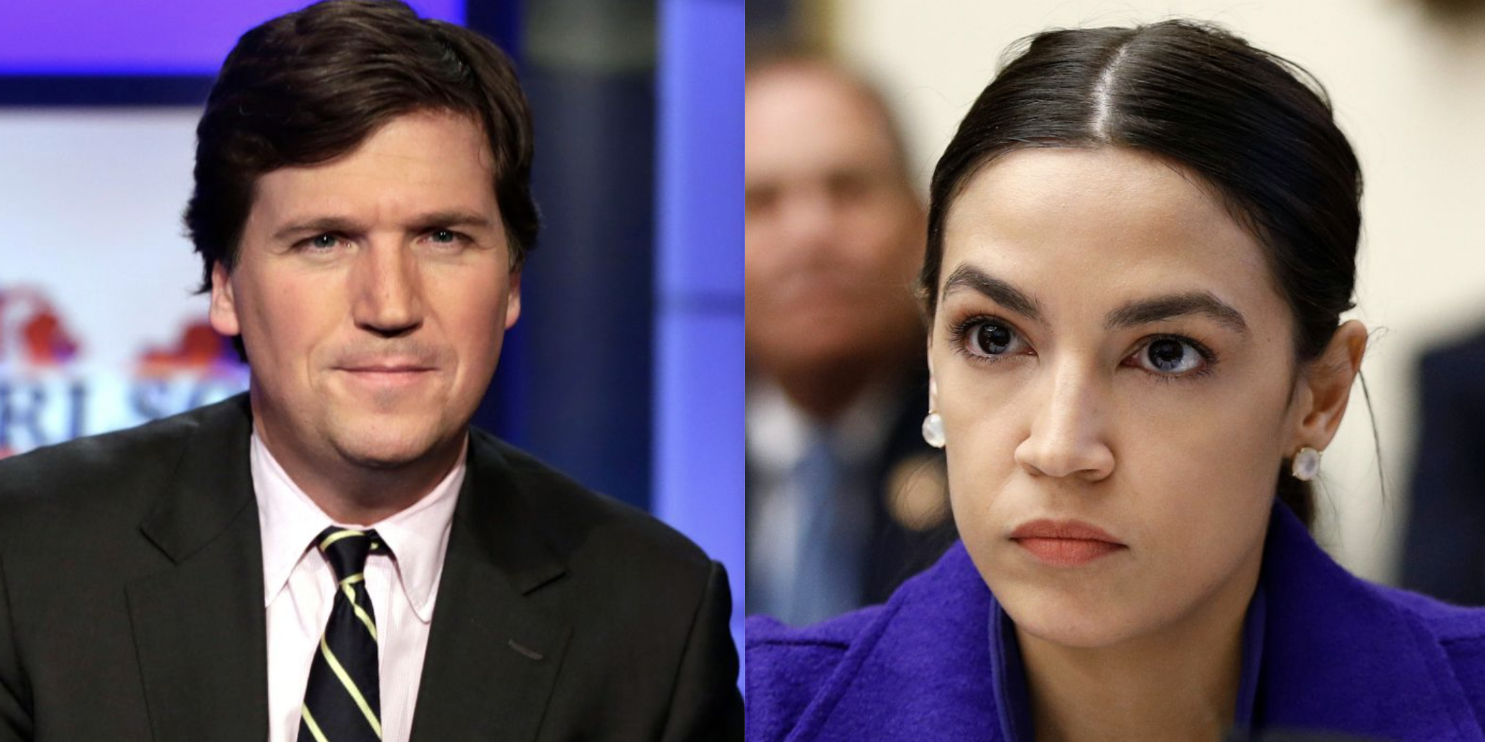 Tucker Carlson alongside Rep. Alexandria Ocasio-Cortez.