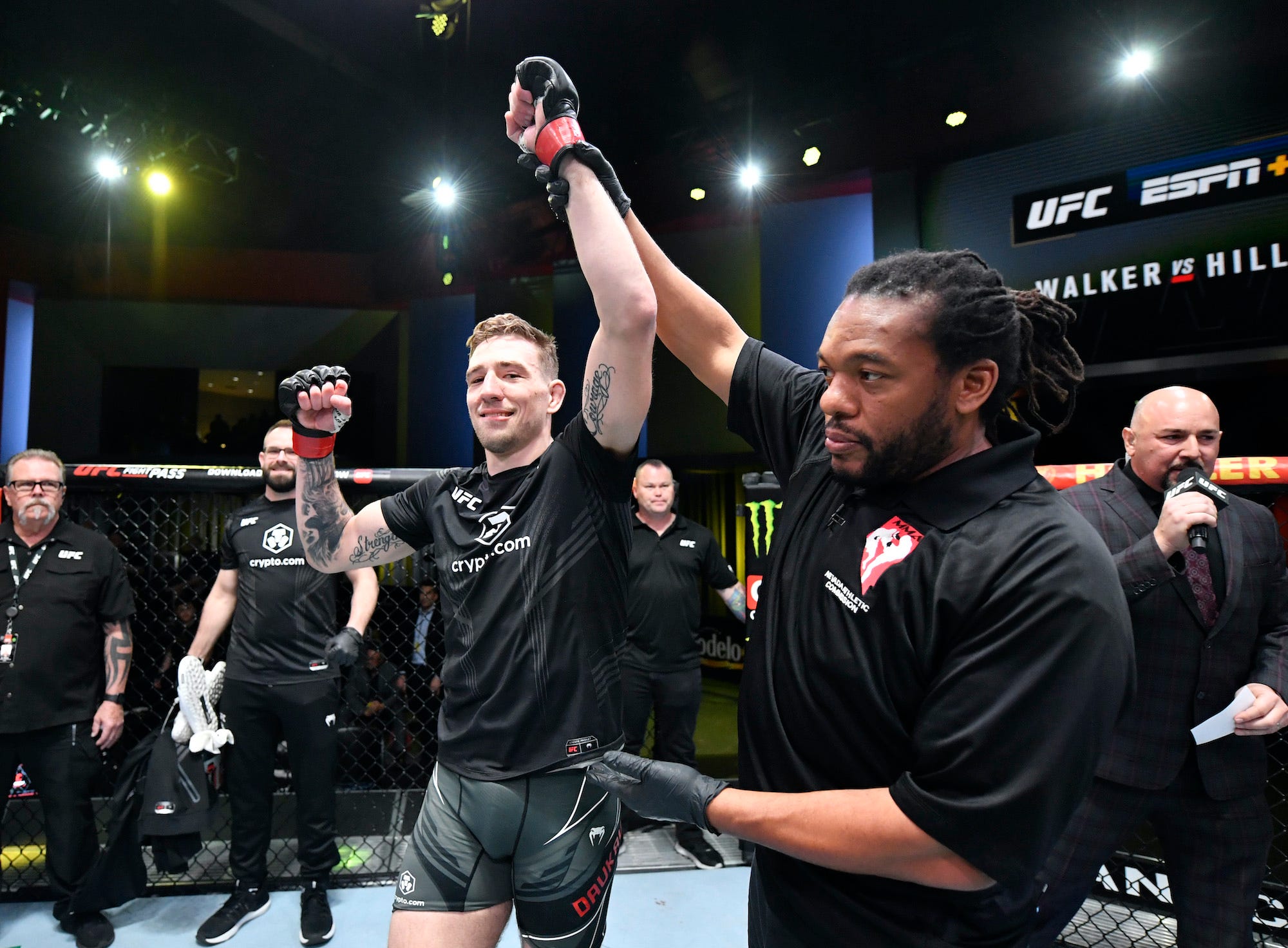 Kyle Daukaus celebrates his last-gasp first-round win.