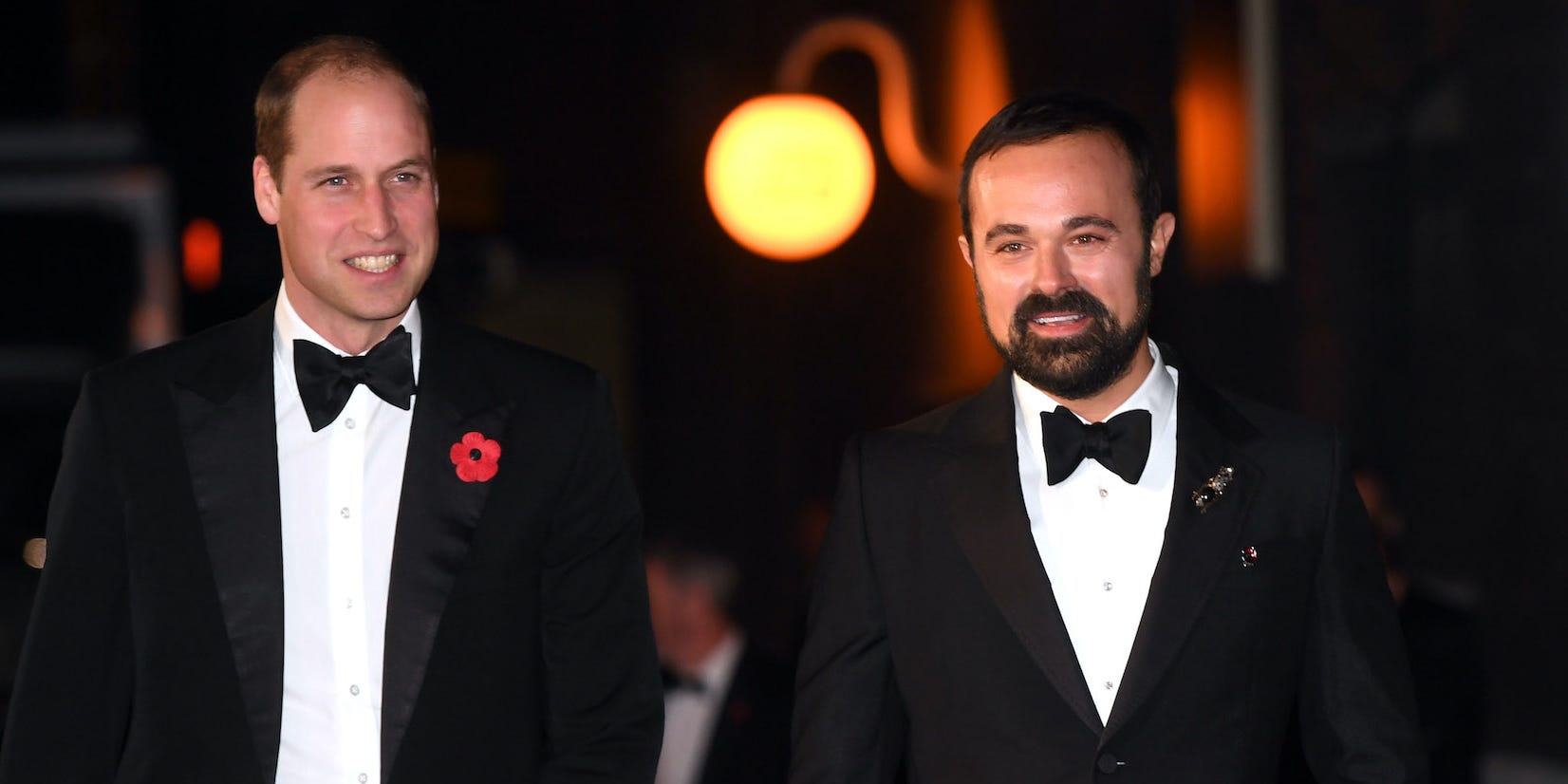 Evgeny Lebedev with Prince William in 2016, boh in black tie. Lebedev is now Lord Lebedev.