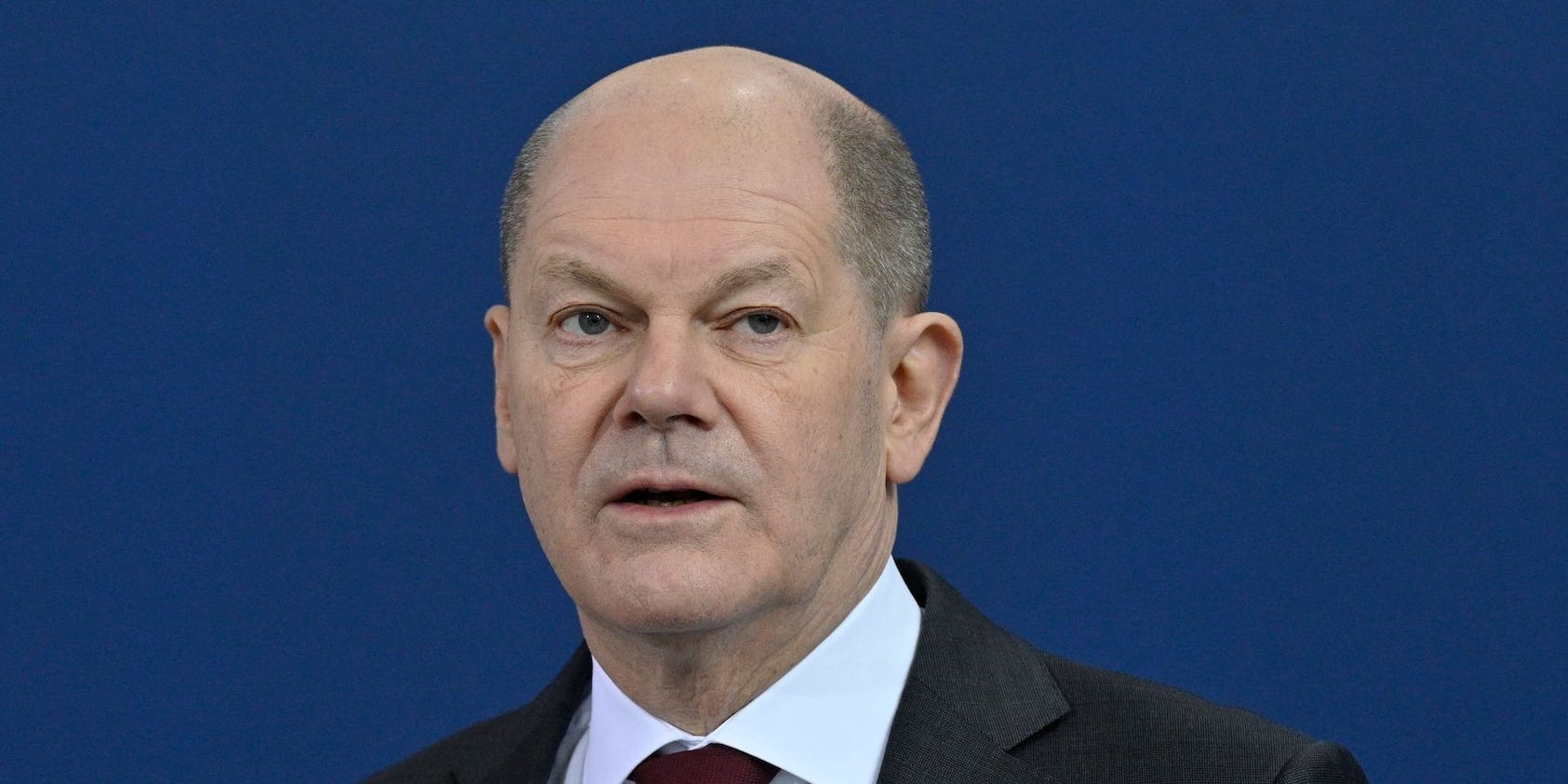 German Chancellor Olaf Scholz addresses a joint press conference with Ireland's Prime Minister following talks at the Chancellery in Berlin on February 22, 2022. (Photo by John MACDOUGALL / POOL / AFP) (Photo by JOHN MACDOUGALL/POOL/AFP via Getty Images)
