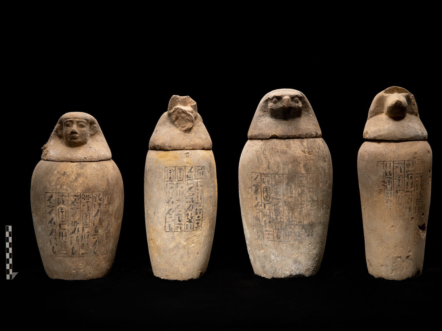 Ceramic jars found in the Abusir embalming shaft.