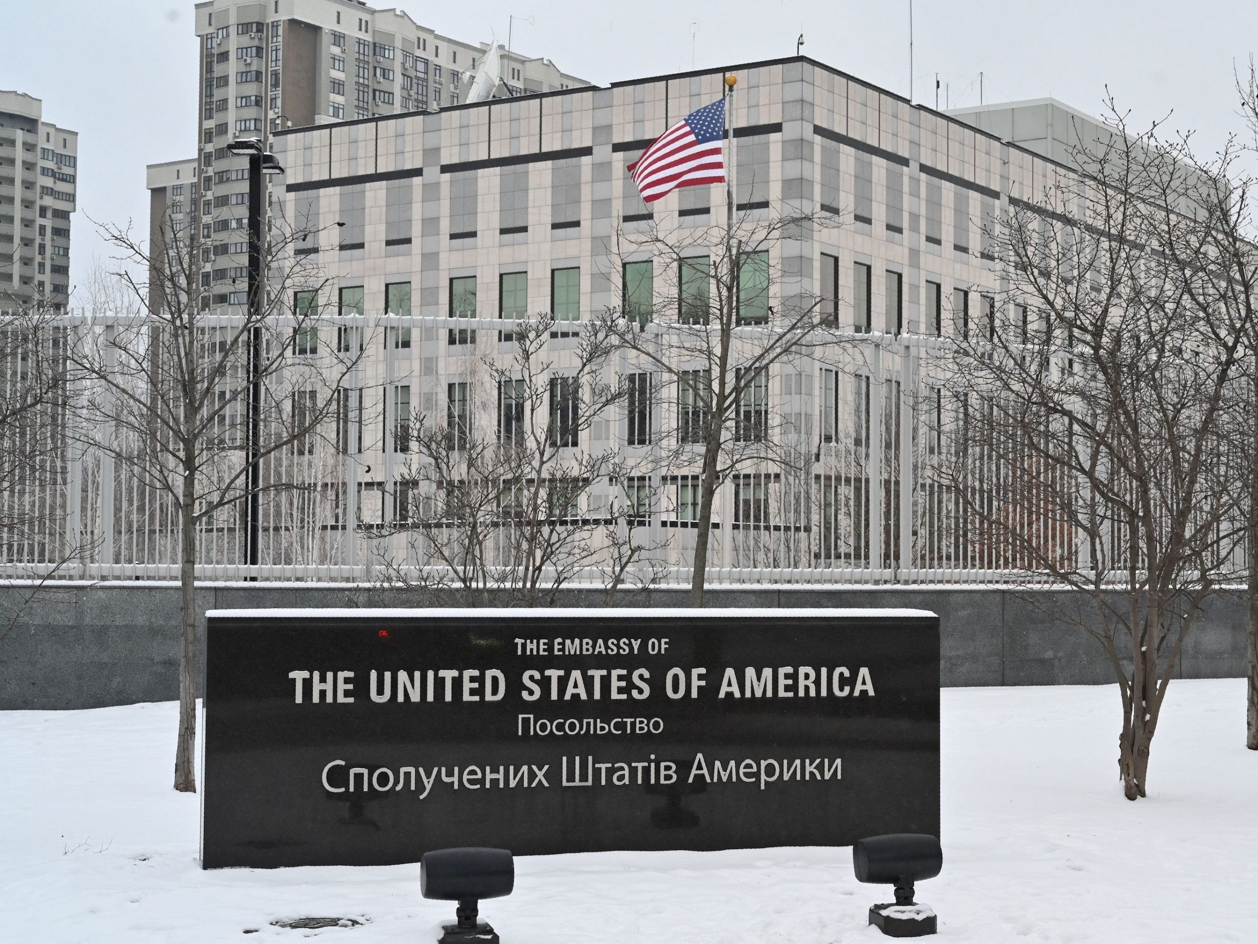 A photograph shows the US Embassy building in Kyiv, on January 24, 2022.