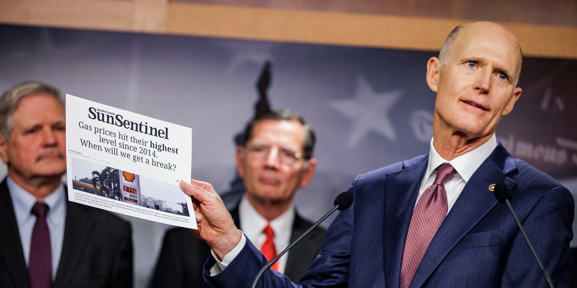 Republican Sen. Rick Scott of Florida, chairman of the National Republican Senatorial Committee, at a press conference at the Capitol on October 27, 2021.