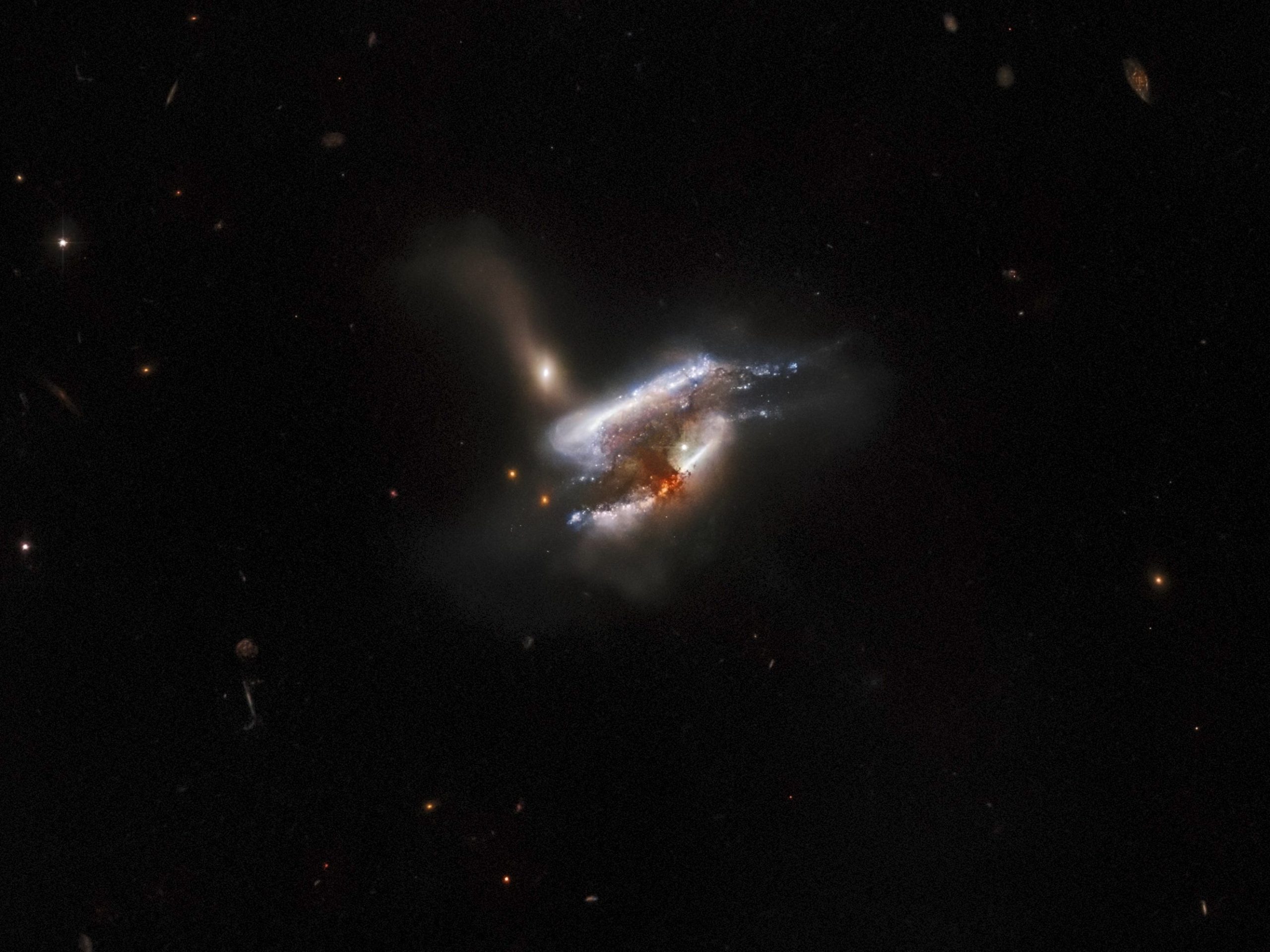 three galaxies entangled merging in black space