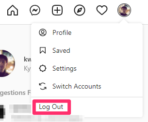 Screenshot of the Instagram website with the Log Out button highlighted.