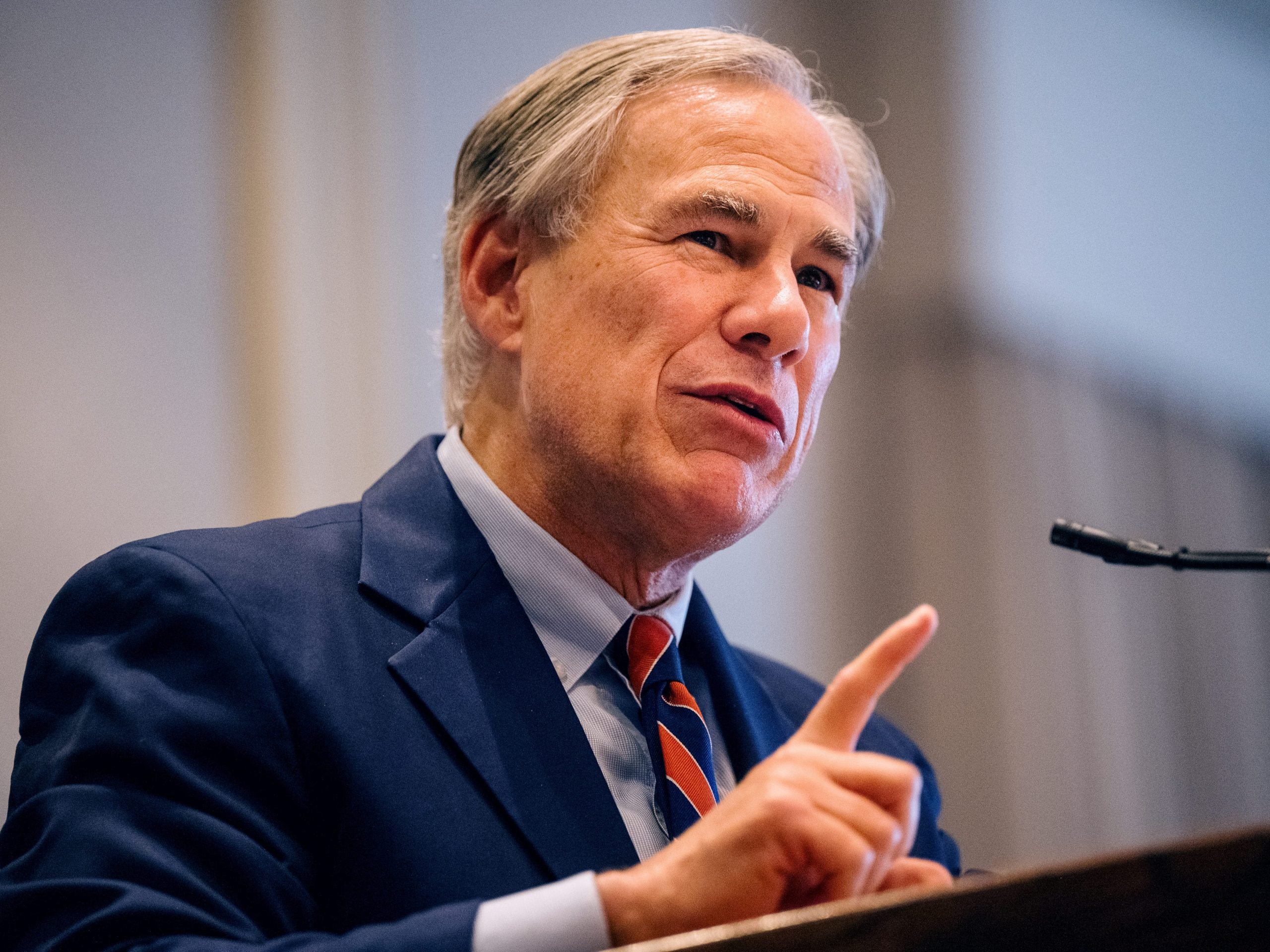 Texas Governor Greg Abbott speaks during the Houston Region Business Coalition's monthly meeting on October 27, 2021 in Houston, Texas.