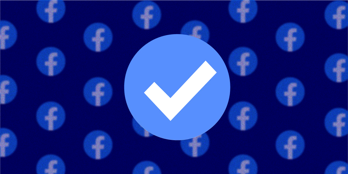 Verified checkmark on pattered background of the Facebook logo