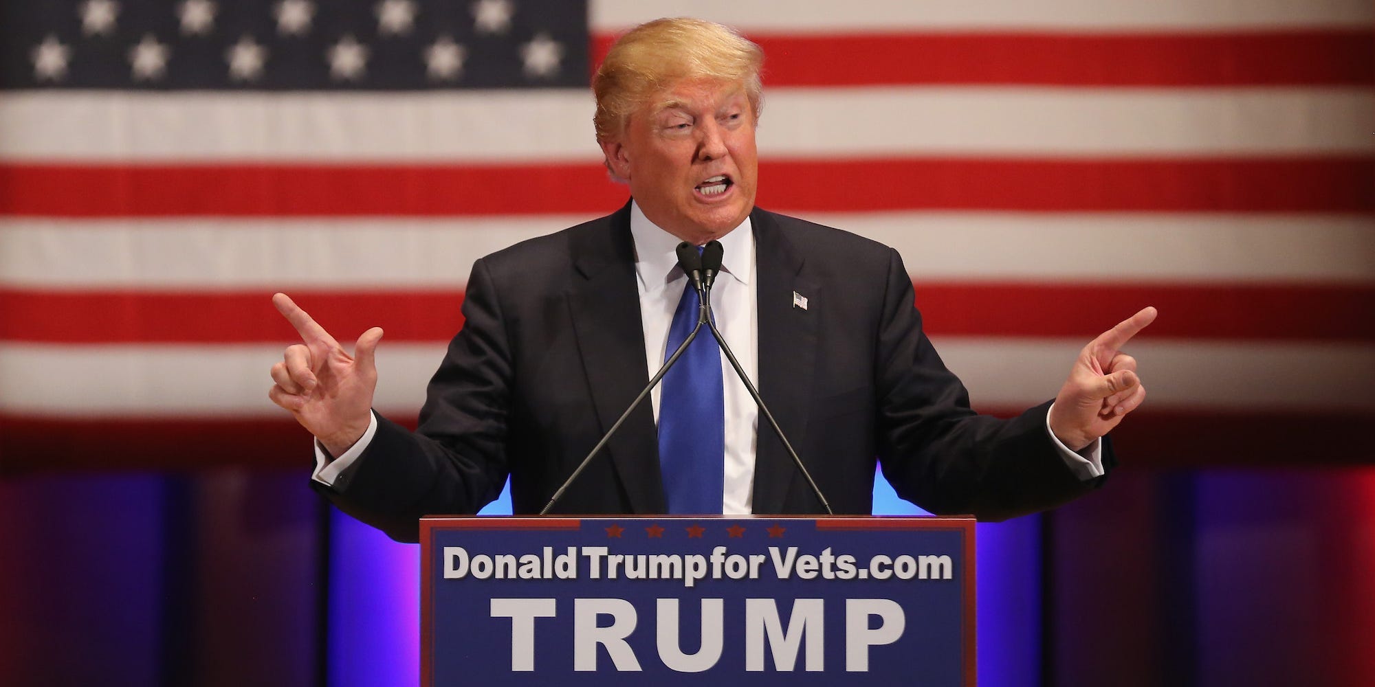 Former President Donald Trump at the veterans event that triggered the initial complaint in Des Moines, Iowa on January 28, 2016.