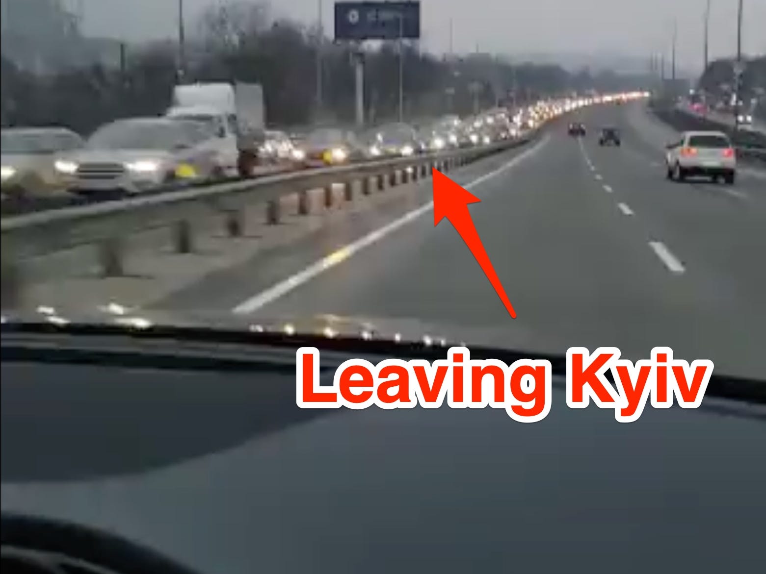 A screengrab of a video of traffic leaving Kyiv shared by a Ukrainian MP to Insider's Bill Bostock.