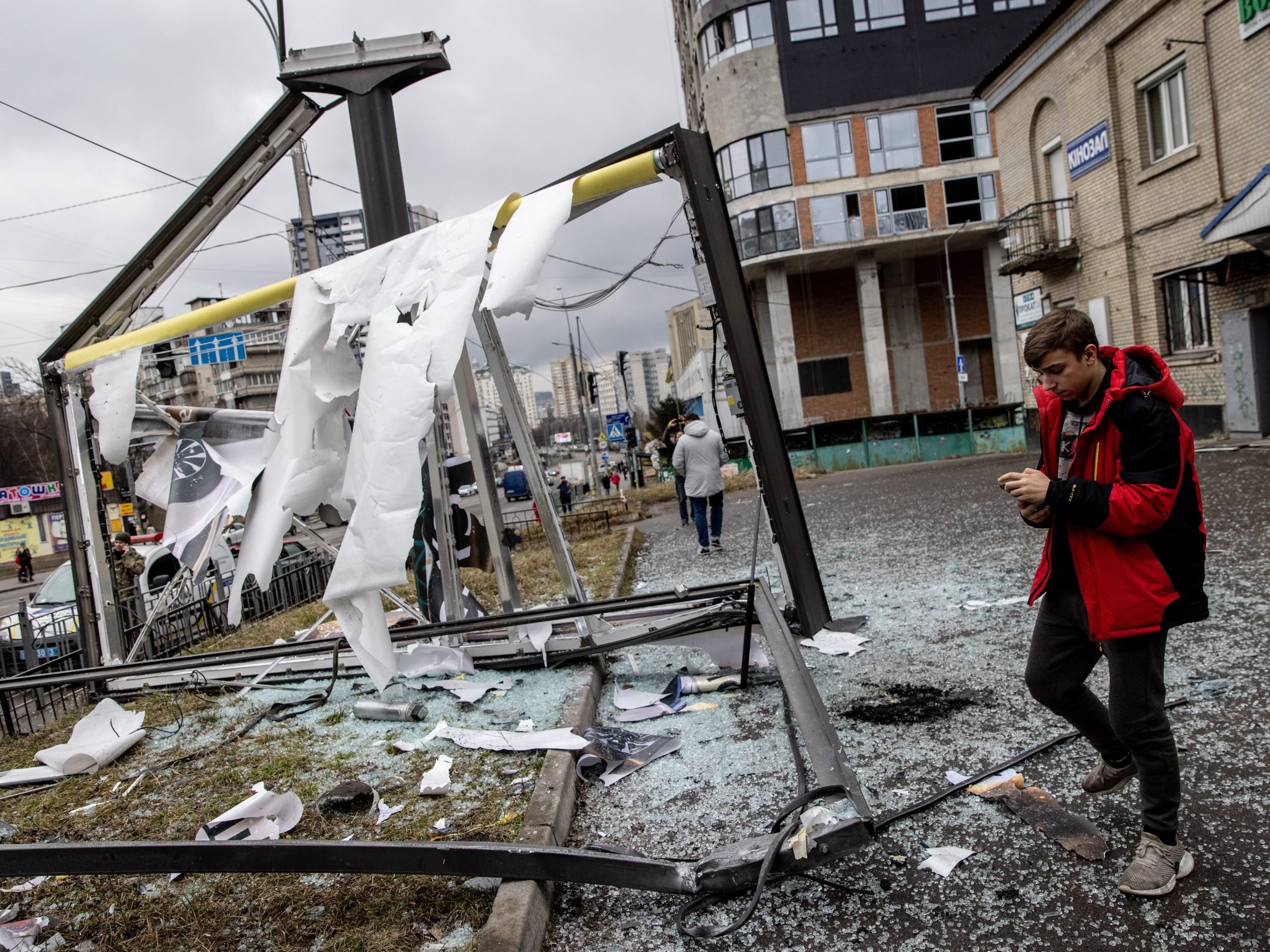 Airstrikes have damaged structures and buildings in Kyiv.