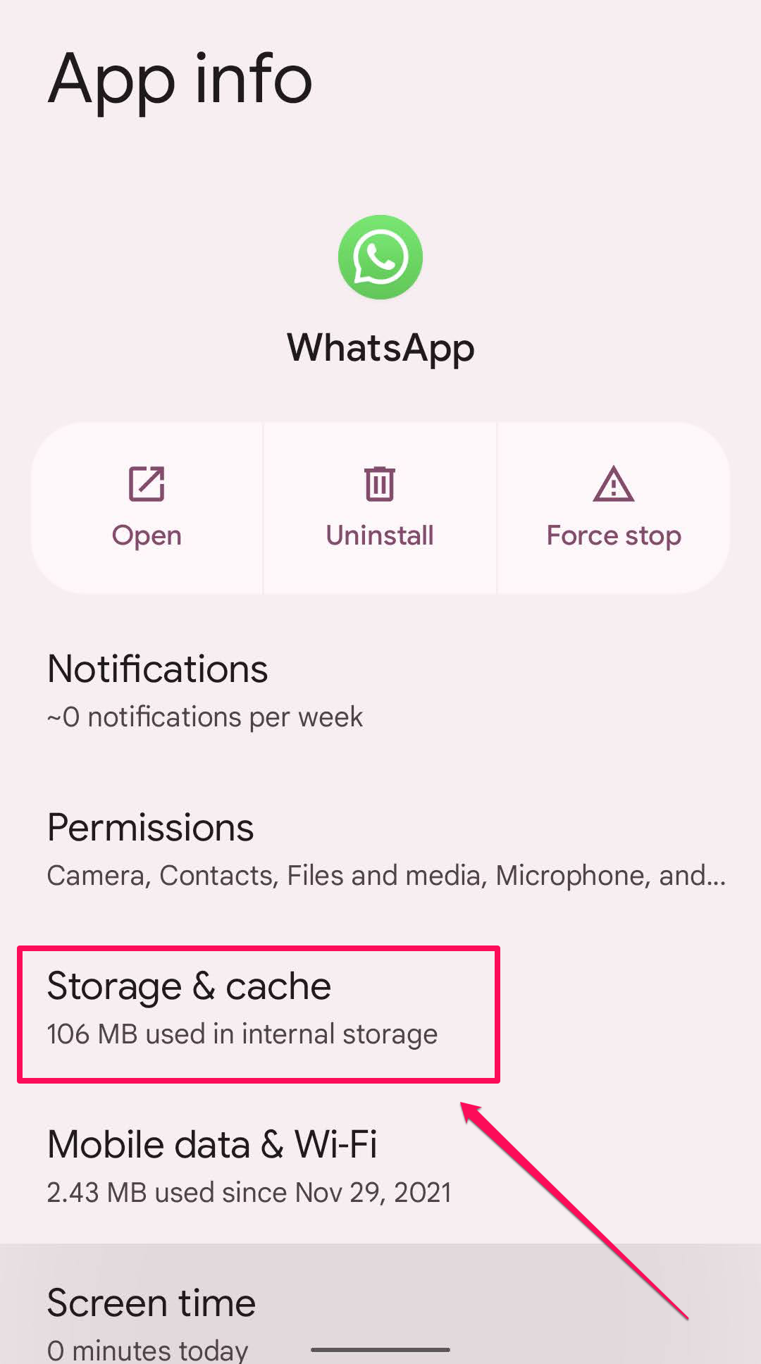 App settings on Android