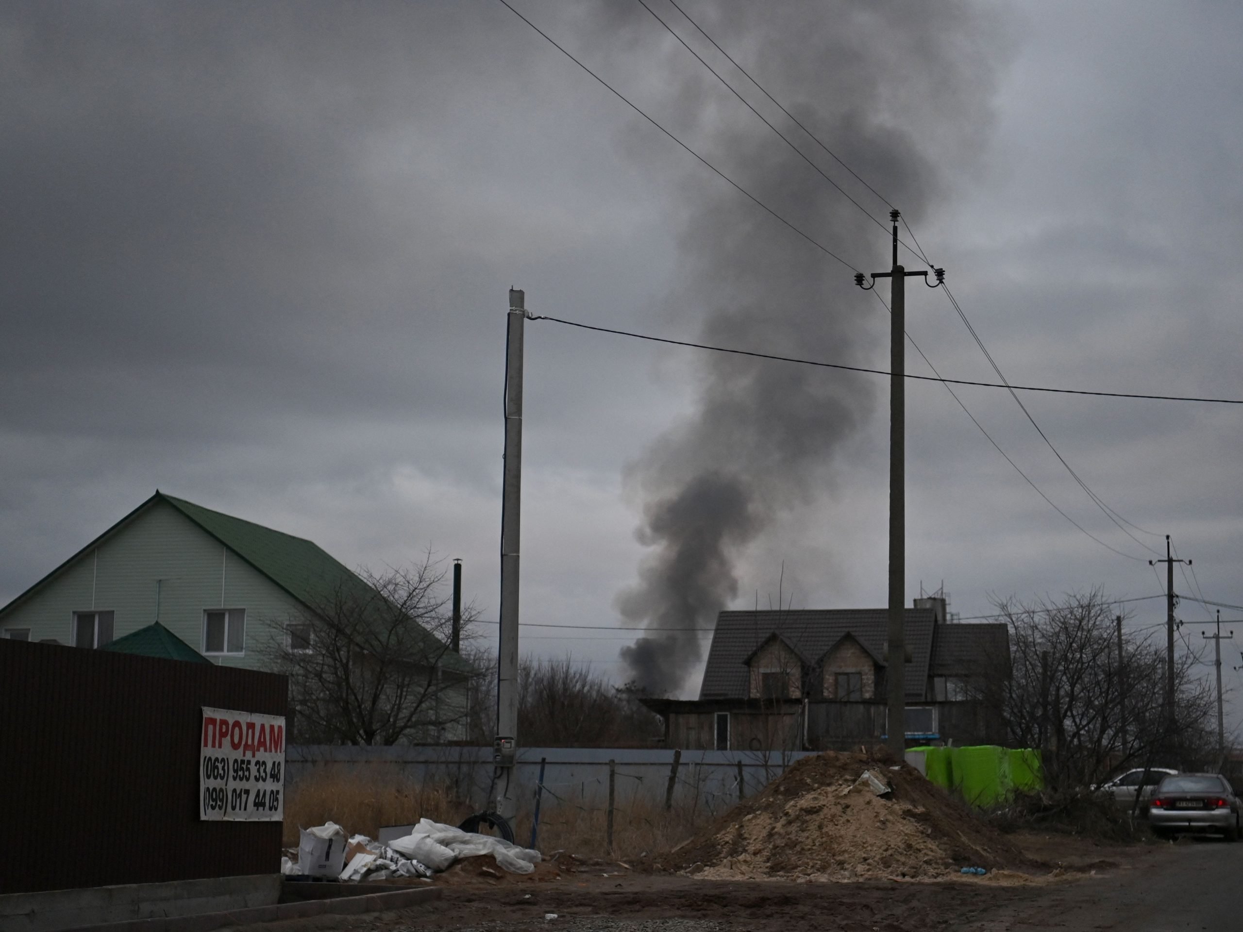 Smoke rising over building near antonov airport