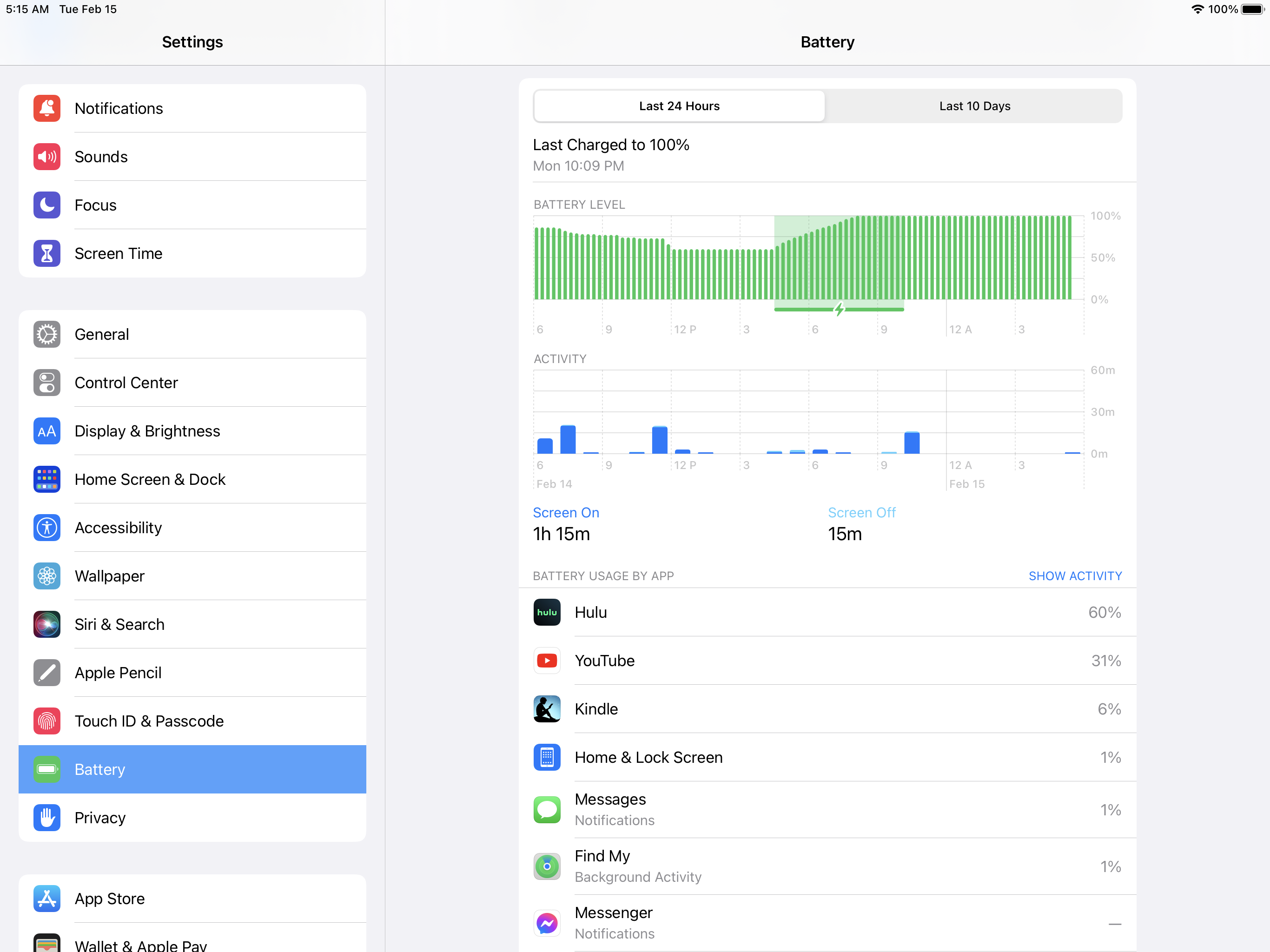 Battery settings on iPad