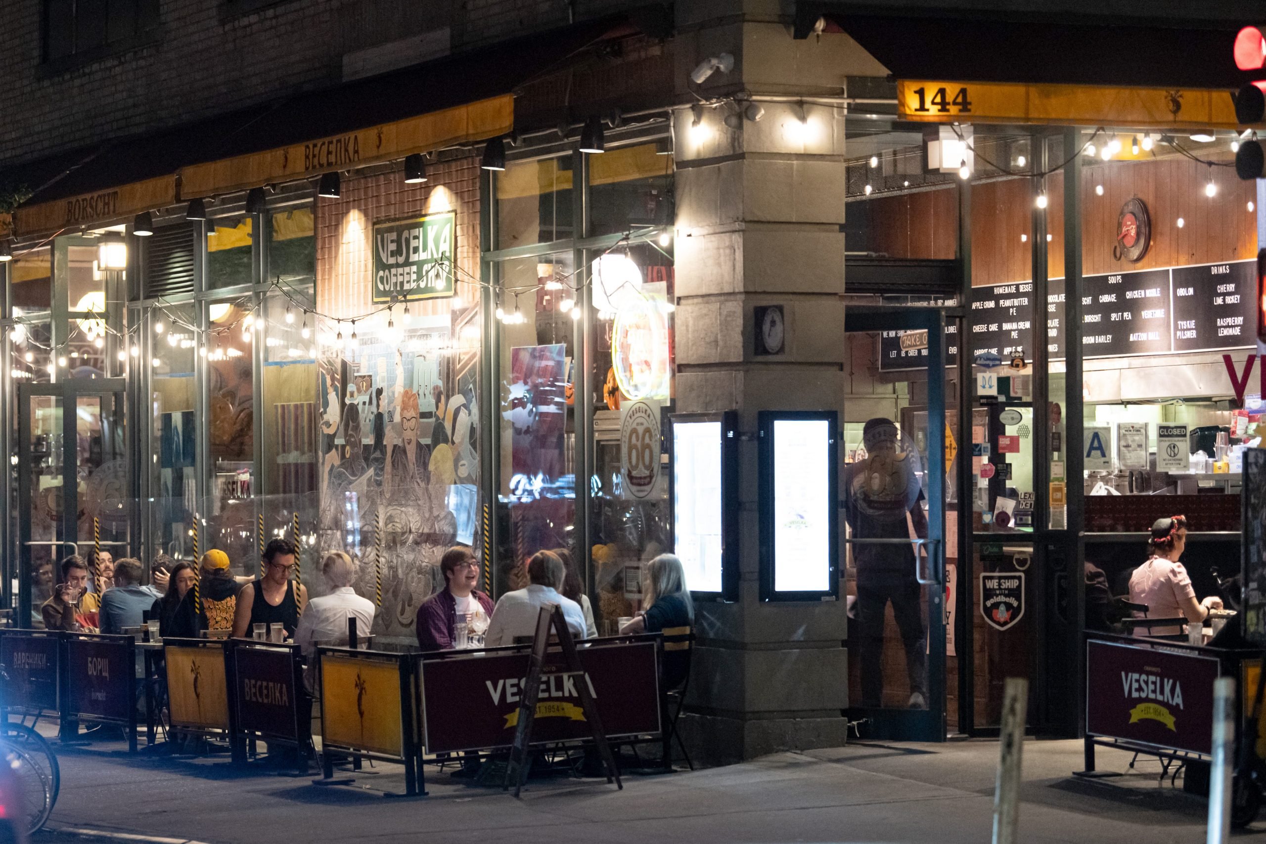 Customers dine at Veselka's outdoor tables in the East Village.