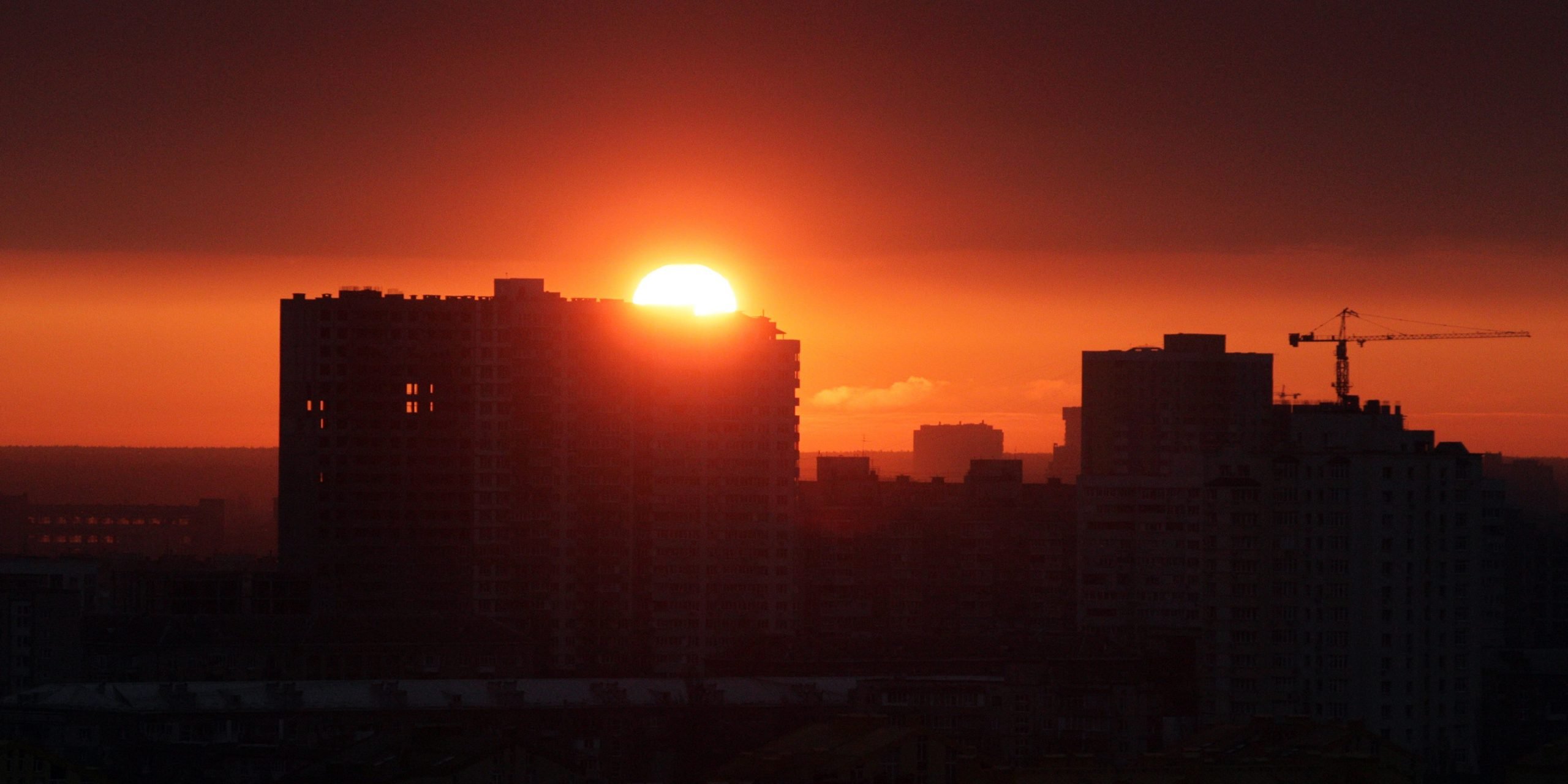 KYIV, UKRAINE - FEBRUARY 25, 2022 - The sun rises over Ukraine's capital city on the second day of the Russian invasion, Kyiv, capital of Ukraine. (Photo credit should read Evgen Kotenko/ Ukrinform/Future Publishing via Getty Images)