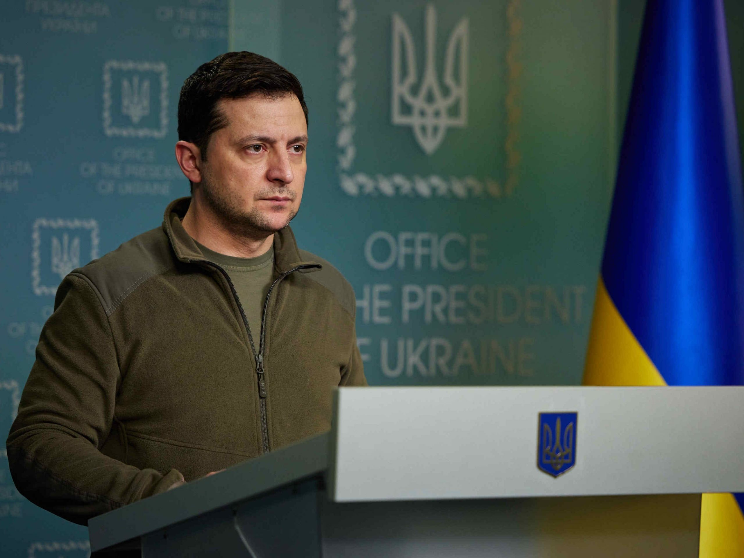 Ukraine's President Volodymyr Zelenskyy holds a press conference on Russia's military operation in Ukraine, on February 25, 2022 in Kyiv.