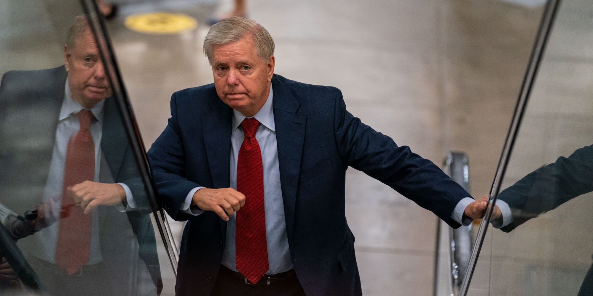 Republican Sen. Lindsey Graham of South Carolina on his way to a vote on Capitol Hill on Wednesday, July 21, 2021.