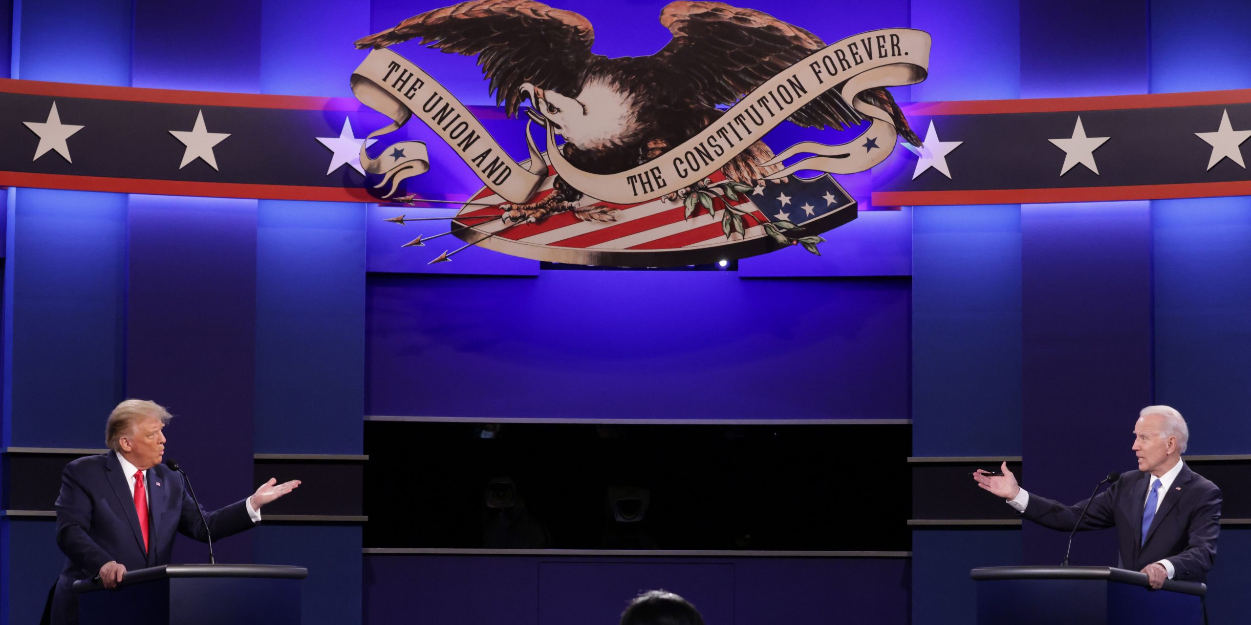 Joe Biden and Donald Trump argue at the final presidential debate of 2020.