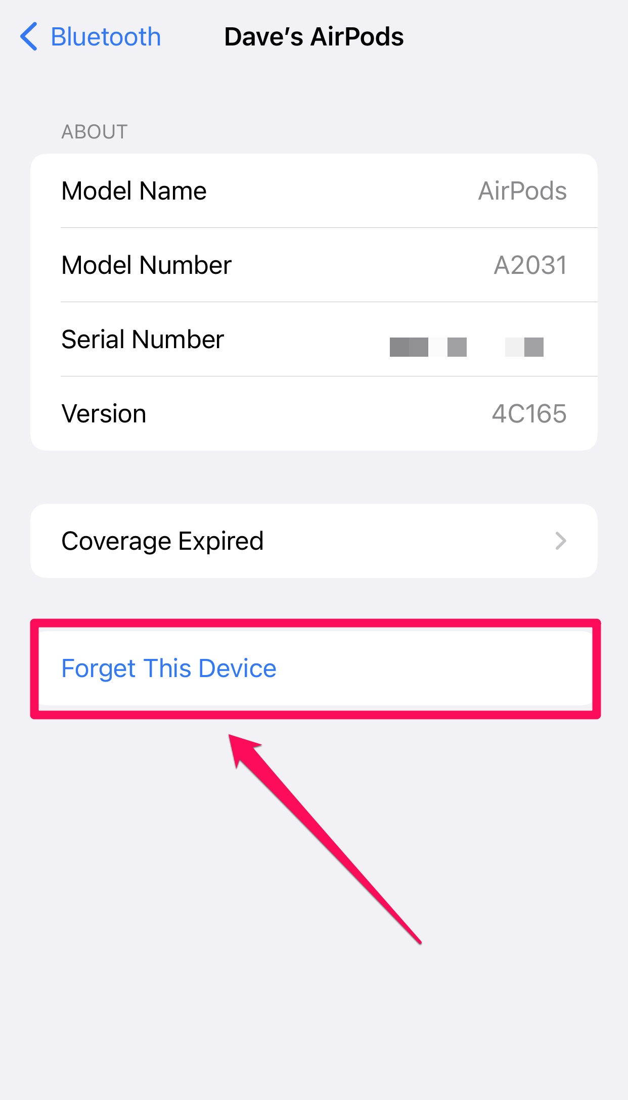 Bluetooth settings on iPhone
