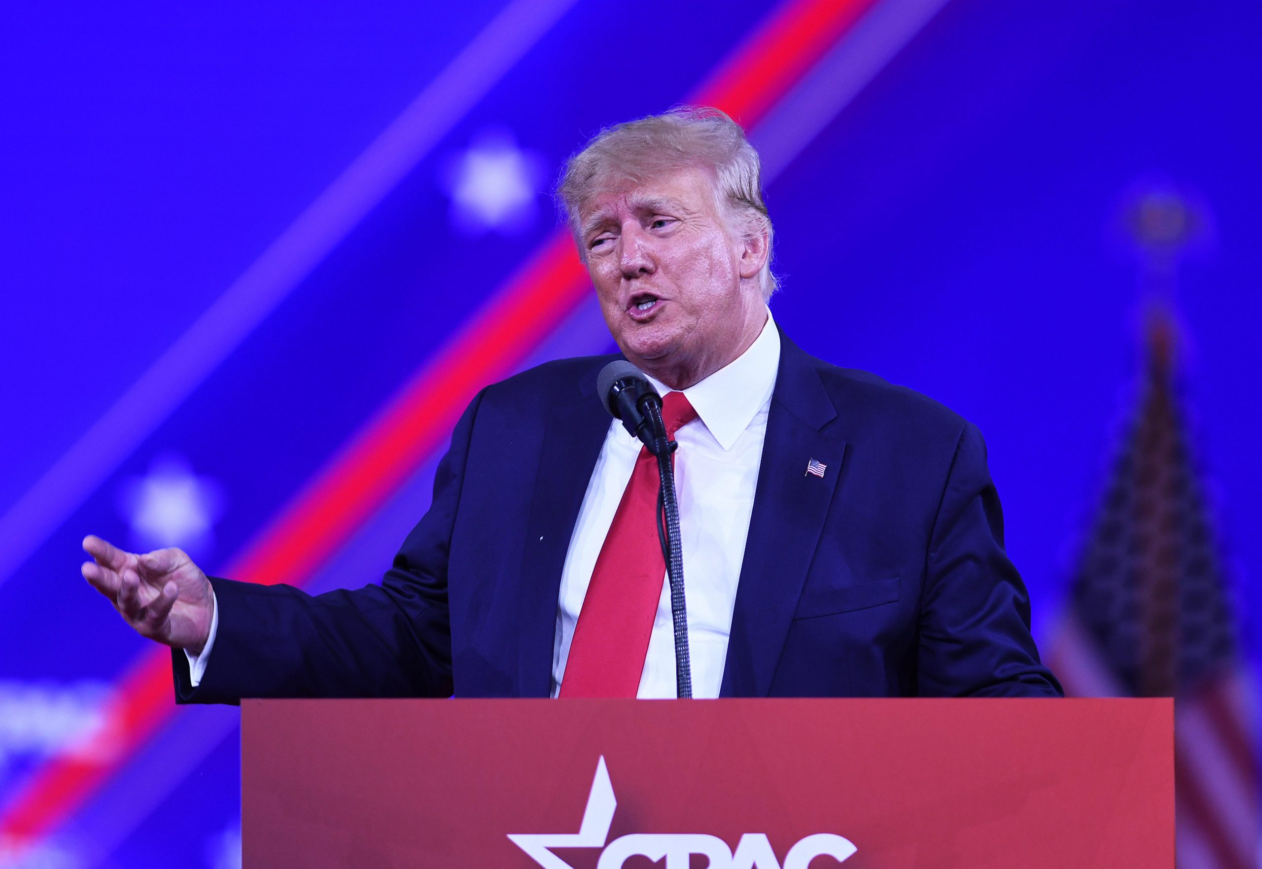 Former U.S. President Donald Trump delivers remarks at the 2022 Conservative Political Action Conference at the Rosen Shingle Creek on February 26, 2022 in Orlando, Florida.