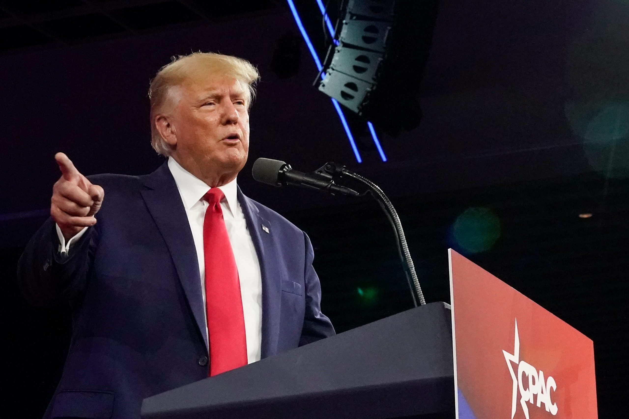 Former President Donald Trump, speaks at the Conservative Political Action Conference (CPAC) Saturday, Feb. 26, 2022, in Orlando, Florida.