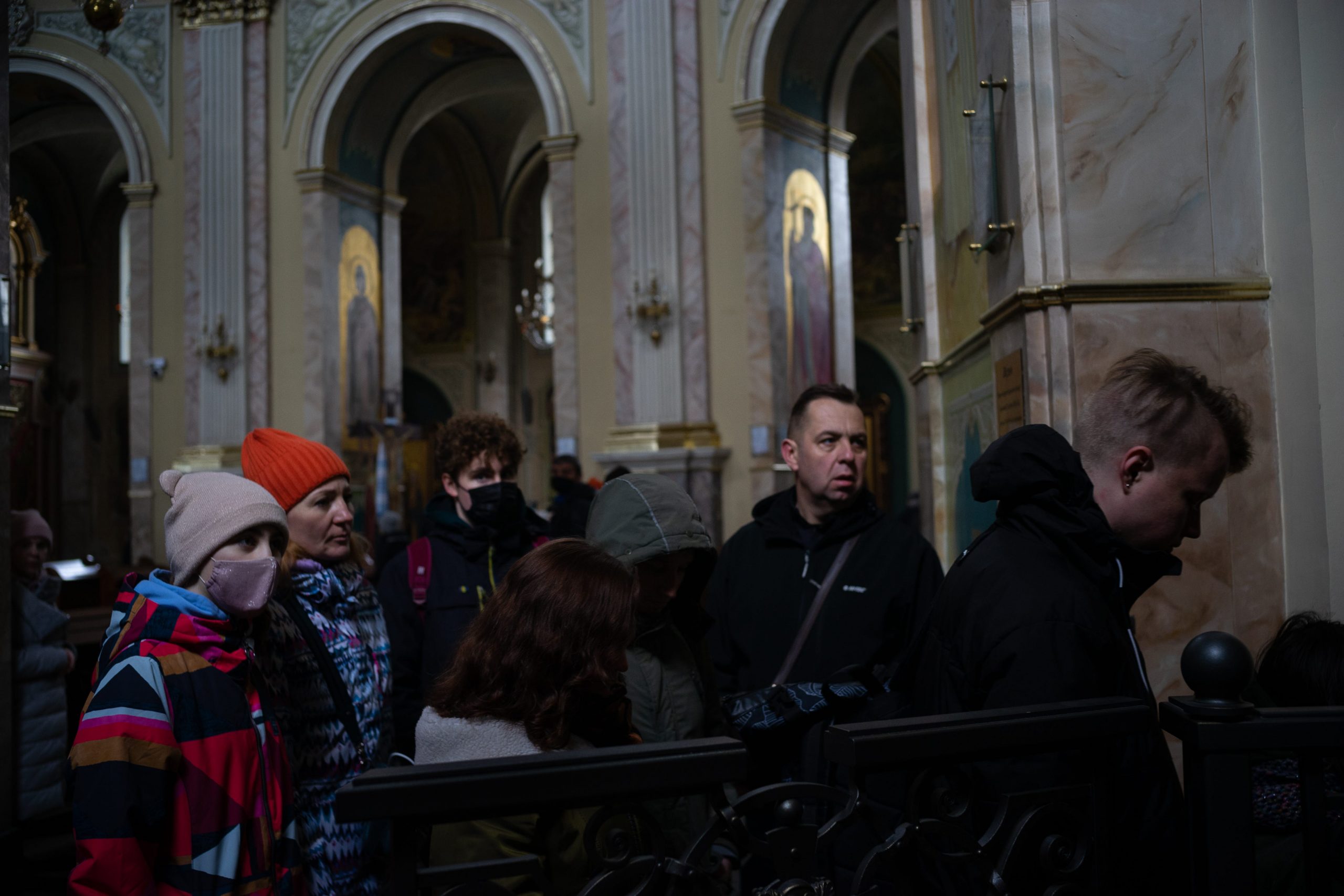 Ukrainians inside the Cathedral of the Conception of the Blessed Virgin Mary
