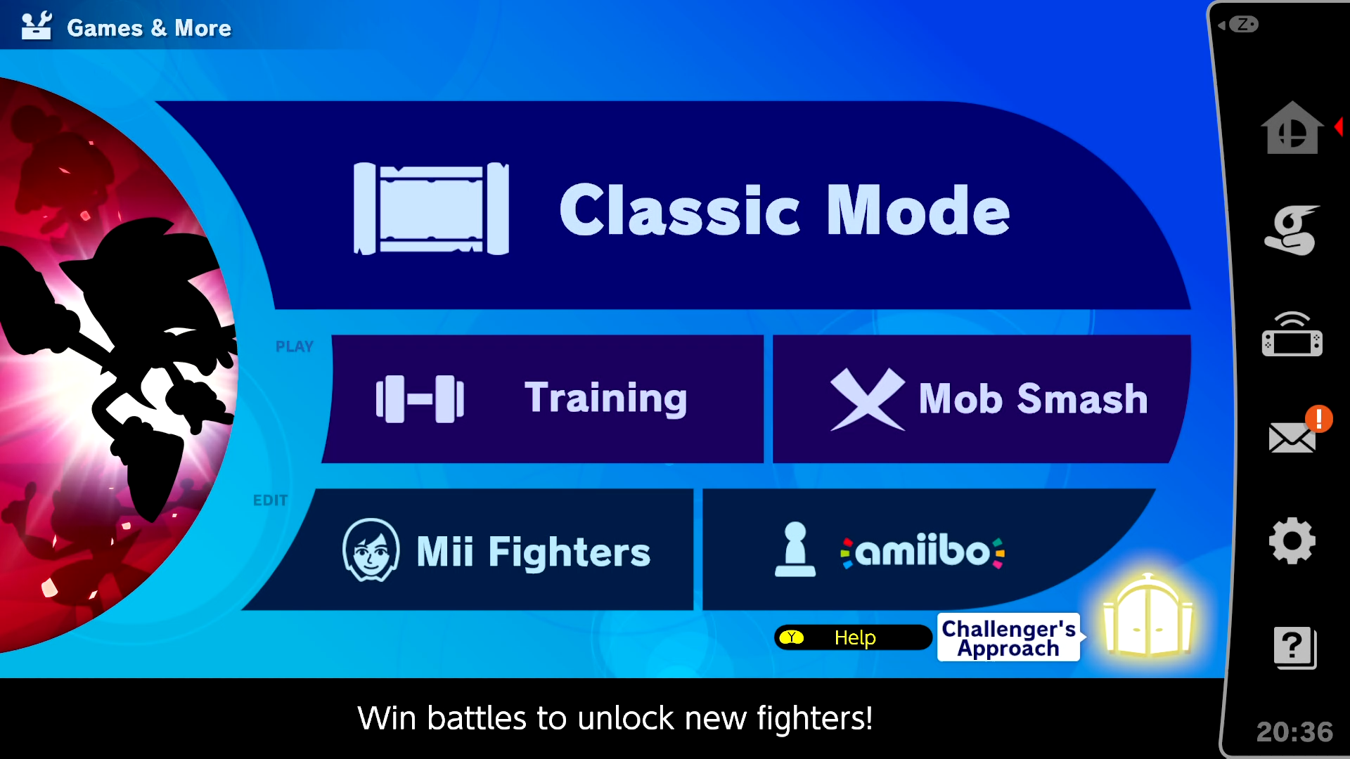 The Challenger's Approach option in Super Smash Bros. Ultimate.