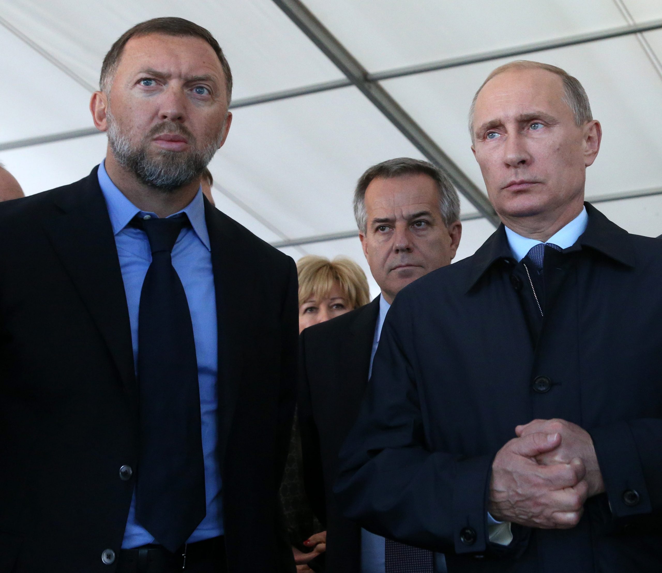 Russian President Vladimir Putin (R) and billionare, businessman Oleg Deripaska (L) are seen visiting the RusVinyl Russian-Belgian joint polymer plant, near Nizhny Novgorod, 430 km. East of Moscow. Putin is having a one-day trip to Nizhny Novgorod region