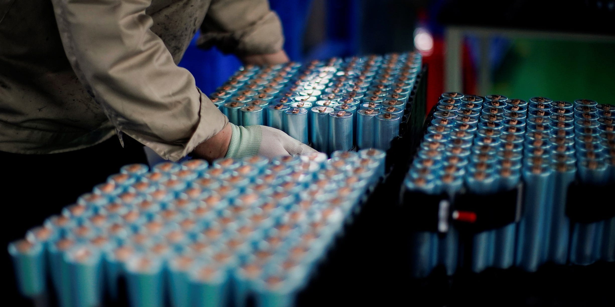 An employee at an EV battery factory in China