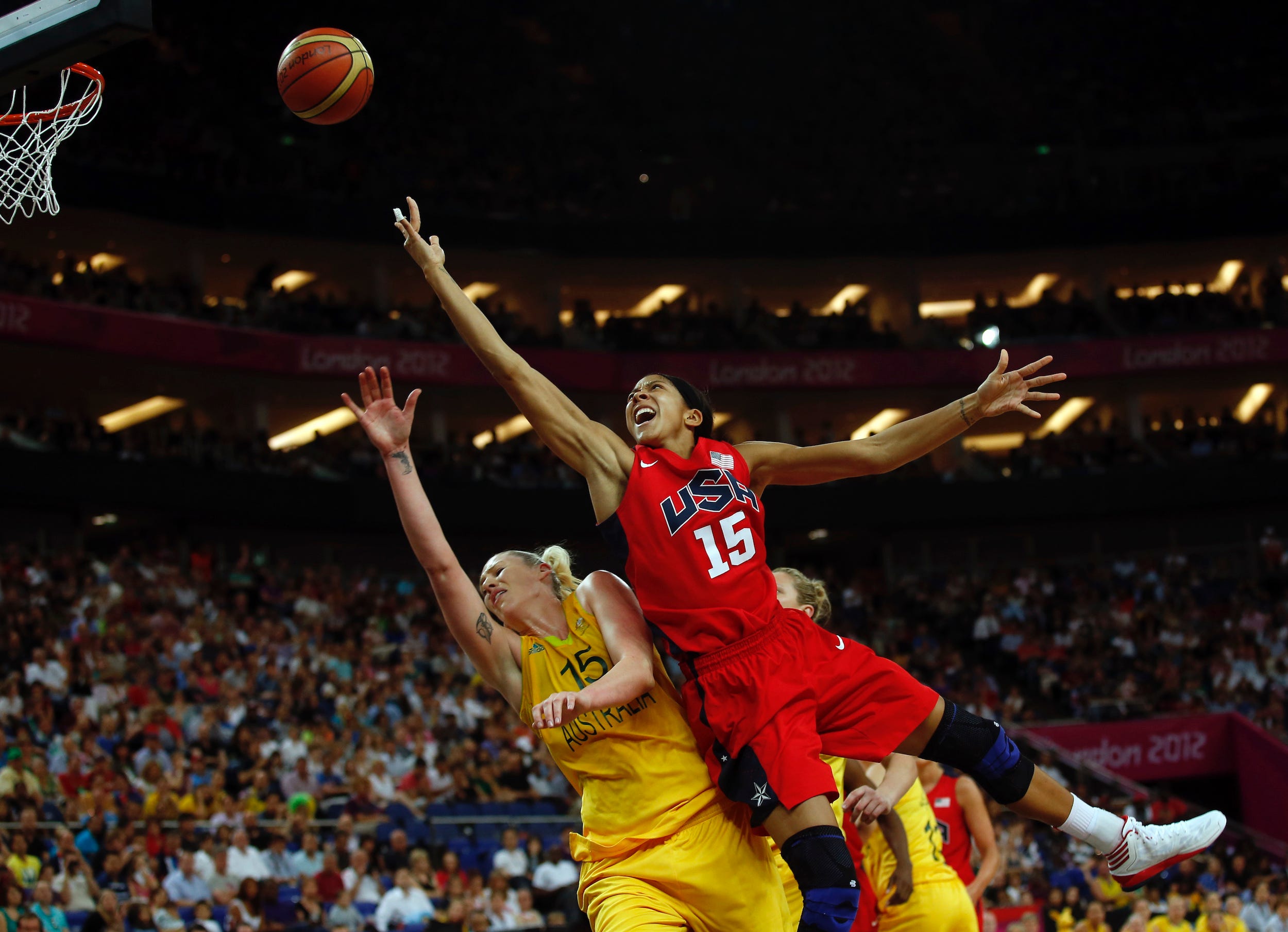 Candace Parker goes up for a layup against Australia's Lauren Jackson.