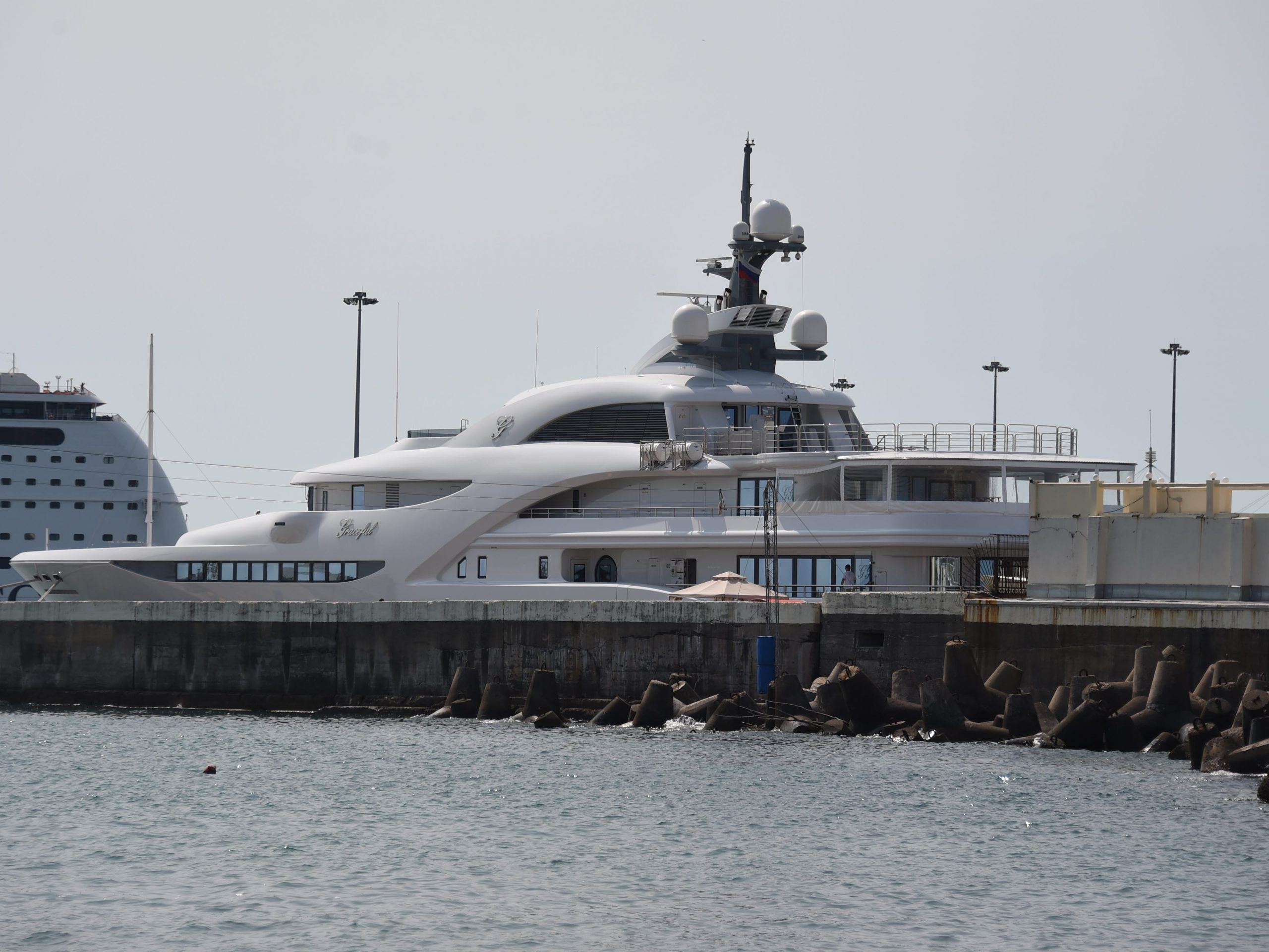 The yacht 'Graceful' of Russian President Vladimir Putin is moored at the port of Sochi, Russia, 13 July 2015.