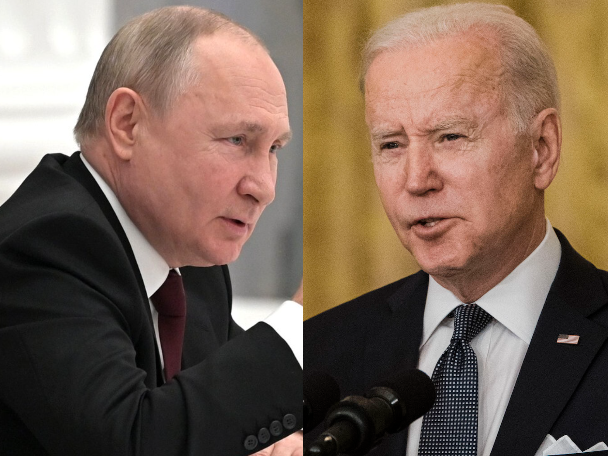 Russian President Vladimir Putin (L) and President Joe Biden (R.)