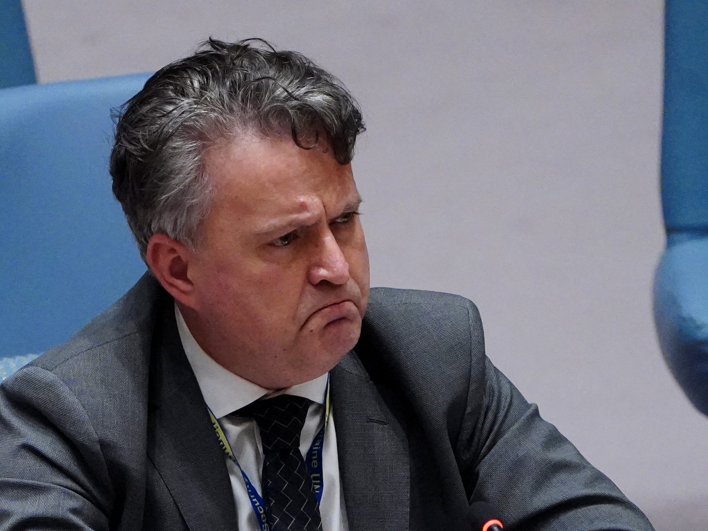 Ukrainian Ambassador to the United Nations Sergiy Kyslytsya attends the United Nations Security Council meeting to discuss the ongoing crisis in Ukraine with Russia, in New York City, U.S., February 23, 2022