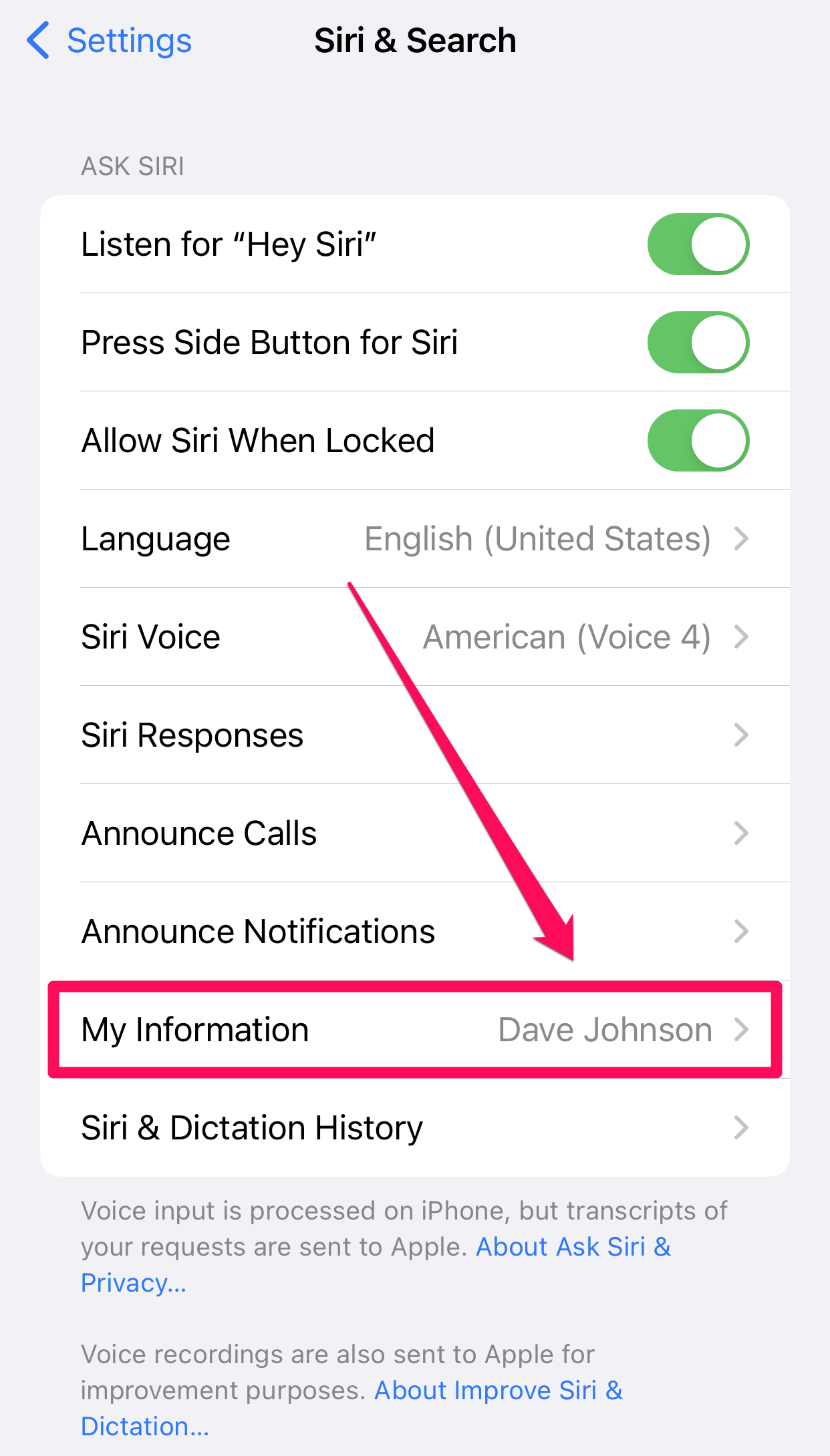 Contacts app on iOS