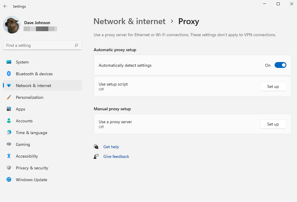 Proxy settings in Windows