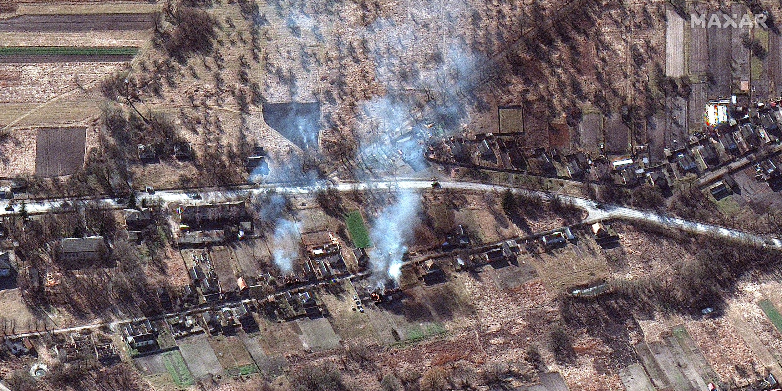 Satellite imagery of a 40 mile-long Russian military convoy seen north of Kyiv.