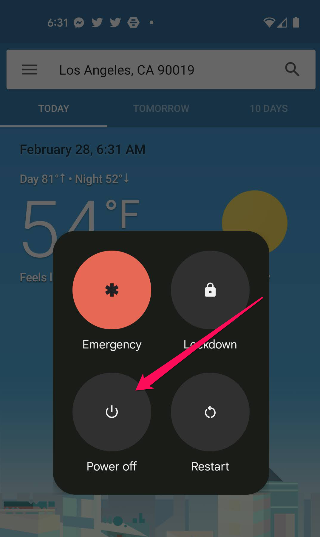 The Shut Down screen on Android