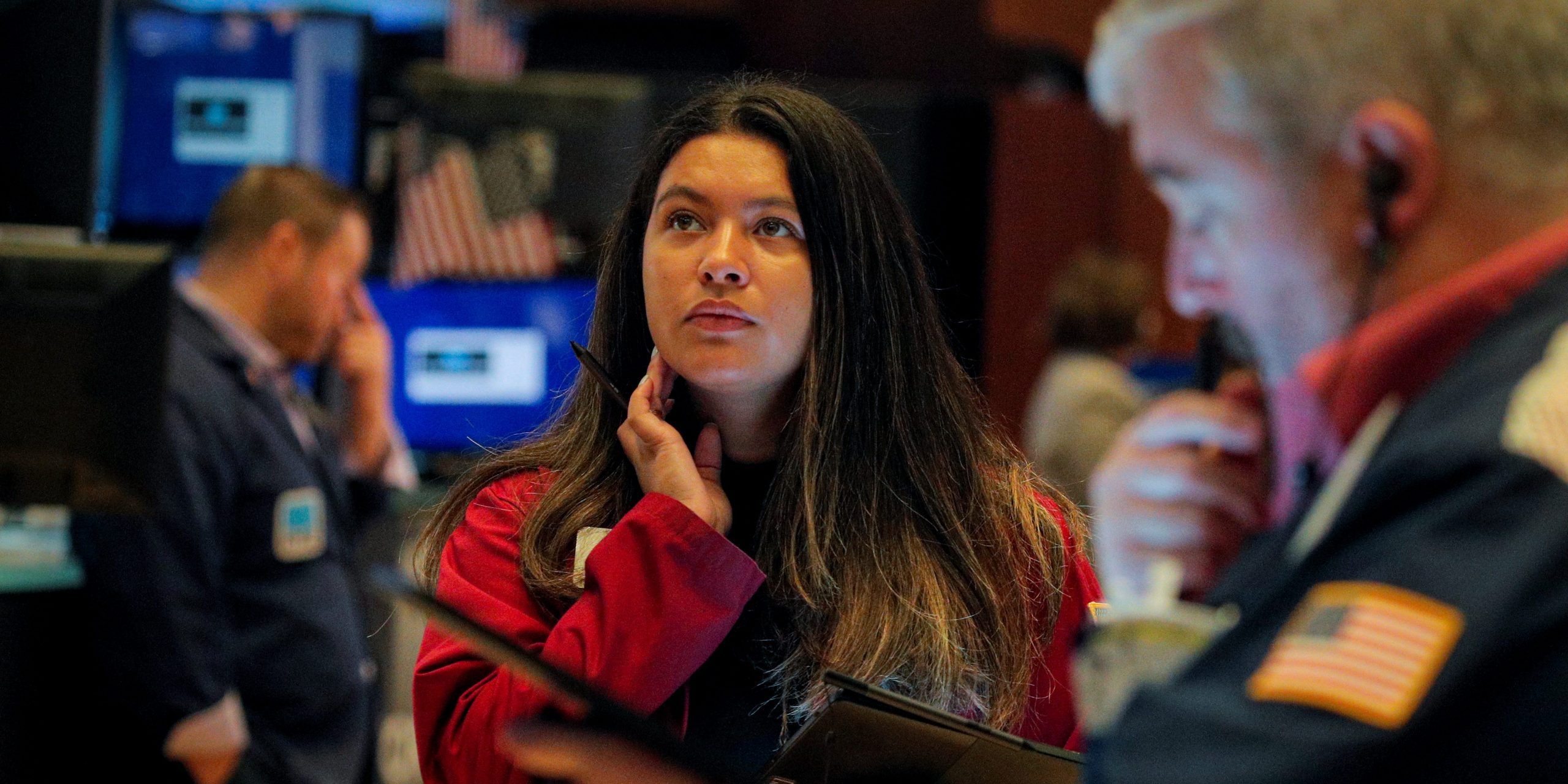 US stock trader Wall Street stock exchange woman