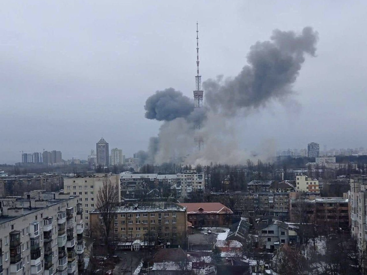 TV tower in Kyiv, Ukraine, is hit by an airstrike.