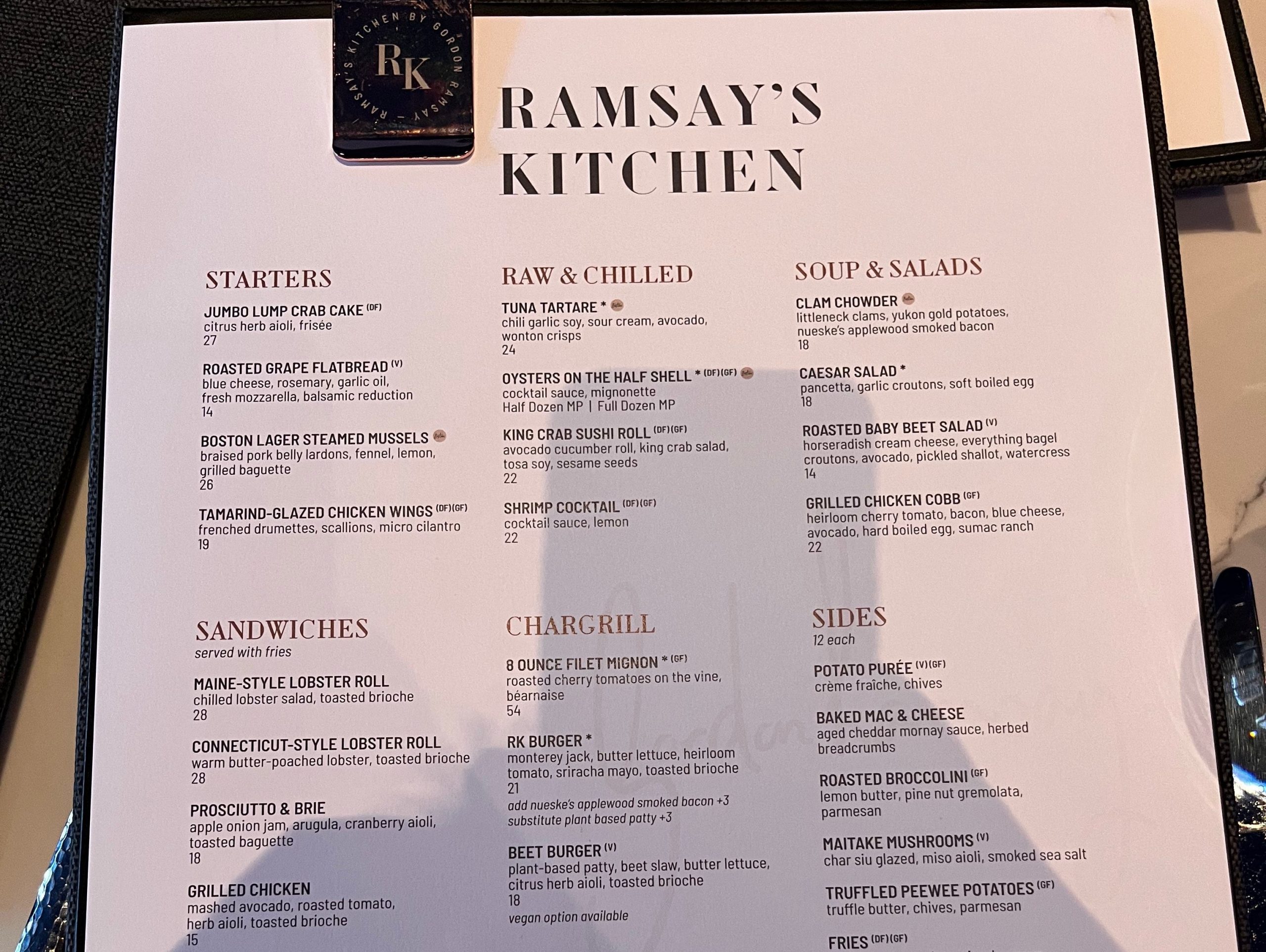 Ramsay's Kitchen menu