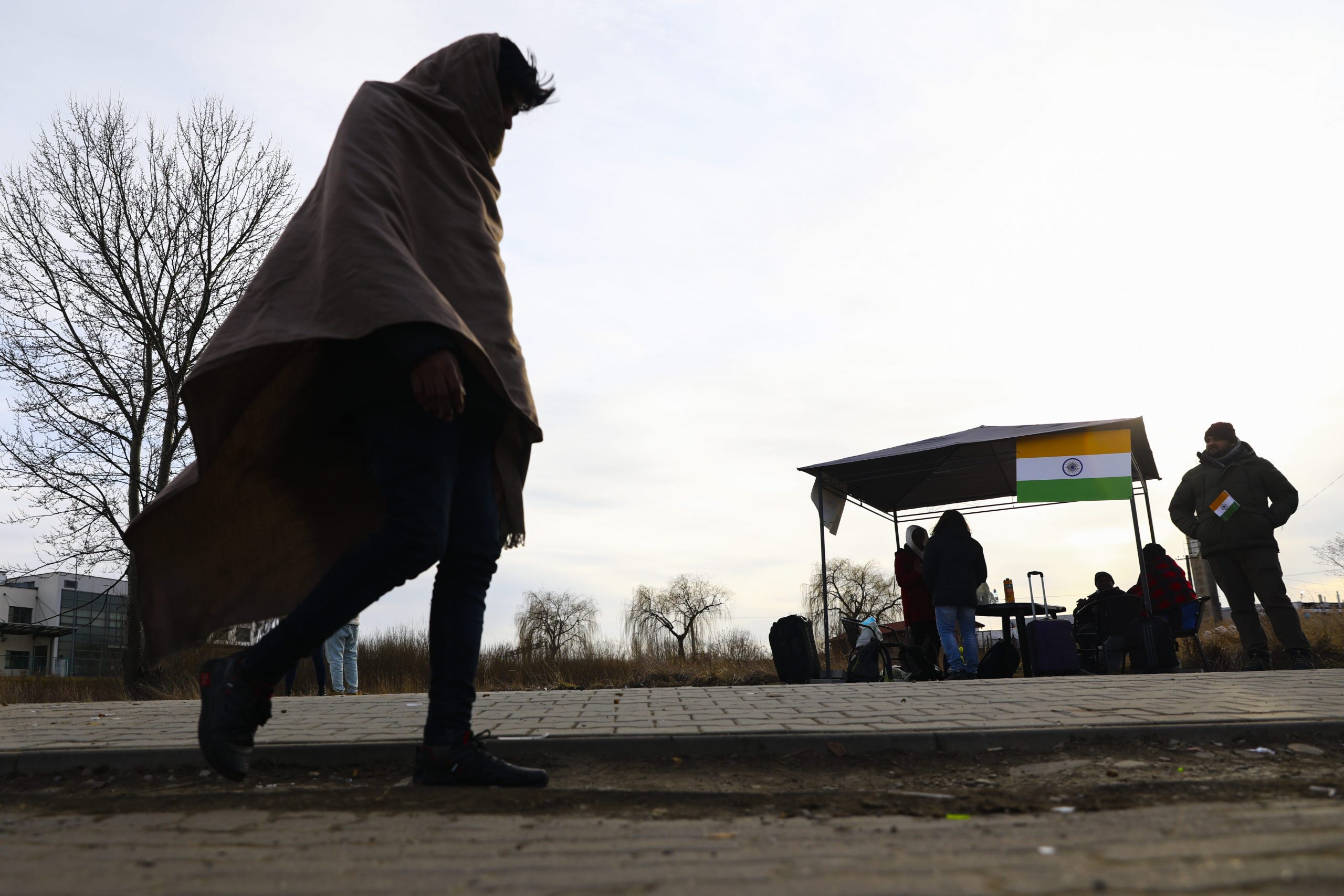 Non-Ukrainian citizens from India, African countries, Middle East are seen after crossing Ukrainian-Polish border due to the ongoing Russian attacks and conflict, in Medyka, Poland on March 1, 2022. Civilians flee Ukraine to safely reach neighboring countries such as Poland, Slovakia, Hungary, Romania and Moldova by land. Africans, most of whom are students, claim that they experience racism at the border due to their skin color.