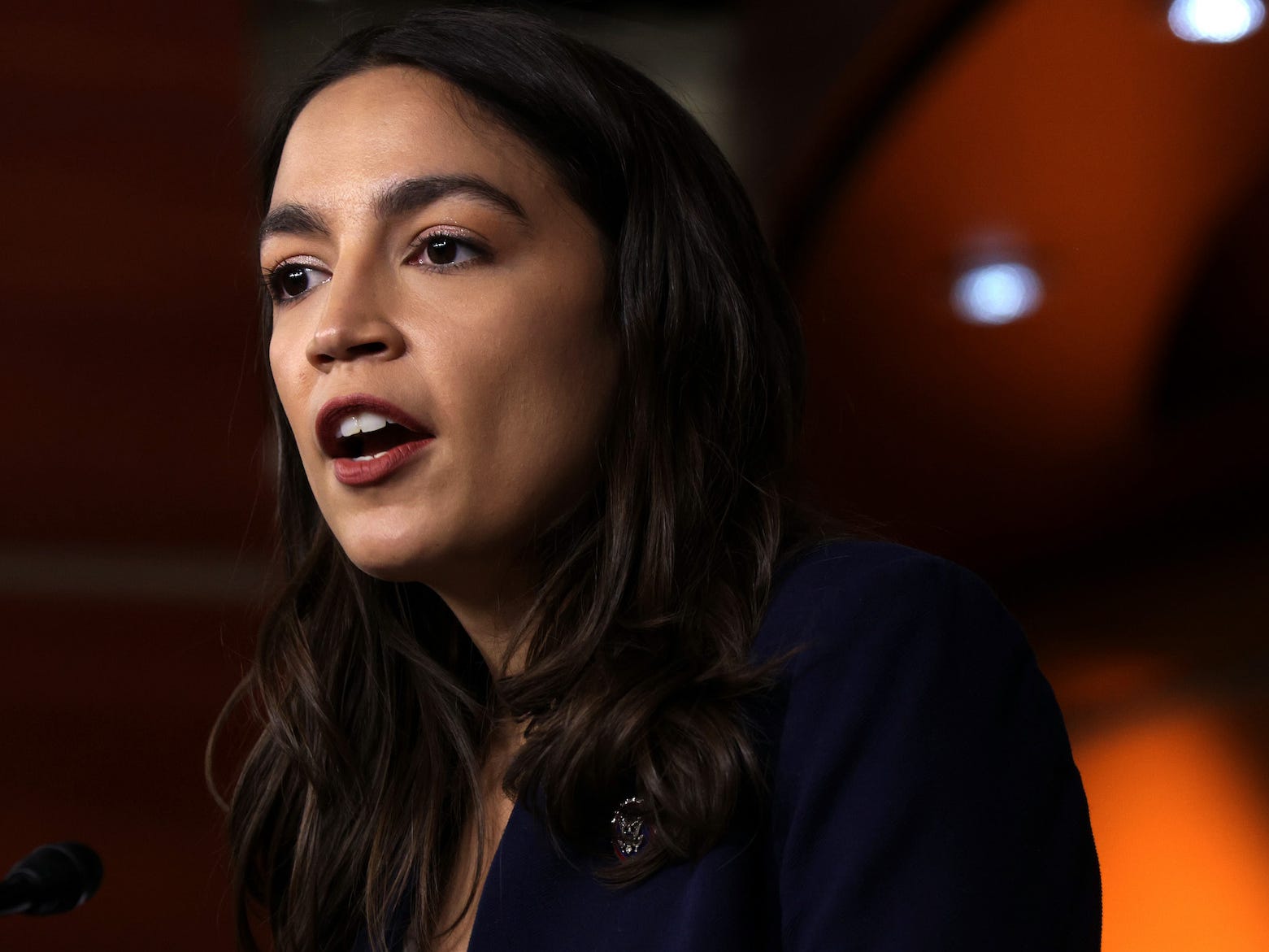 Rep. Alexandria Ocasio-Cortez (D-NY) speaks during a news conference at the US Capitol December 8, 2021 in Washington, DC.