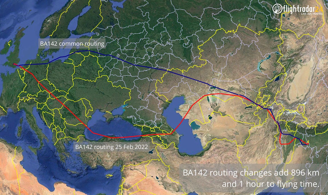 British Airways adjusted flight path between New Delhi and London.