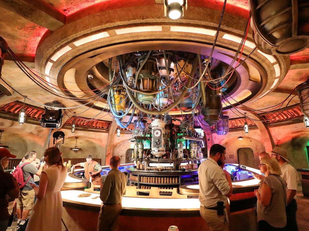 A view of Oga's Cantina, a bar at Black Spire Outpost at the Star Wars: Galaxy's Edge attraction at Disney's Hollywood Studios.