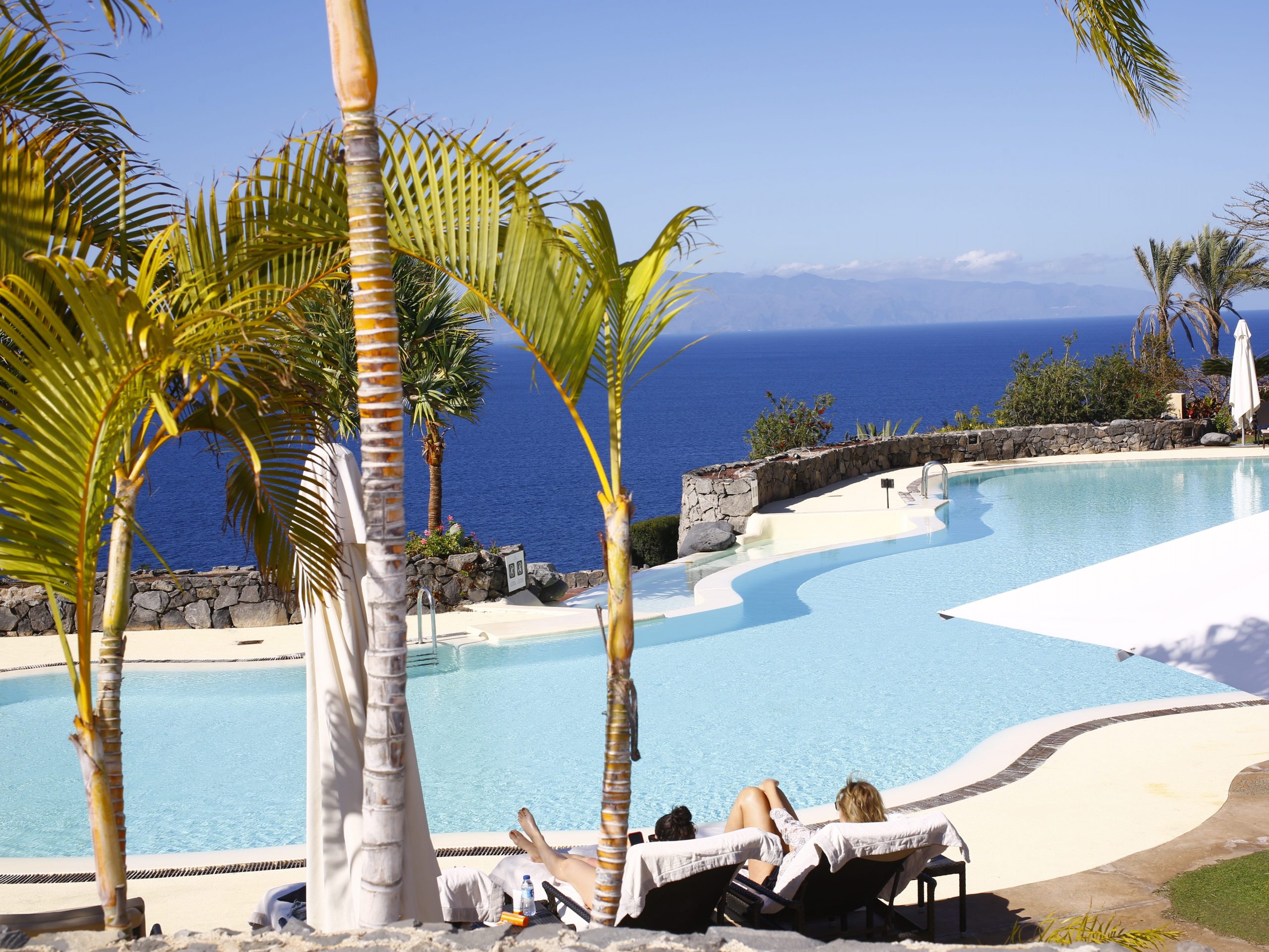 A view of the pool and sea from the Ritz Carlton Abama in Tenerife, Canary Islands